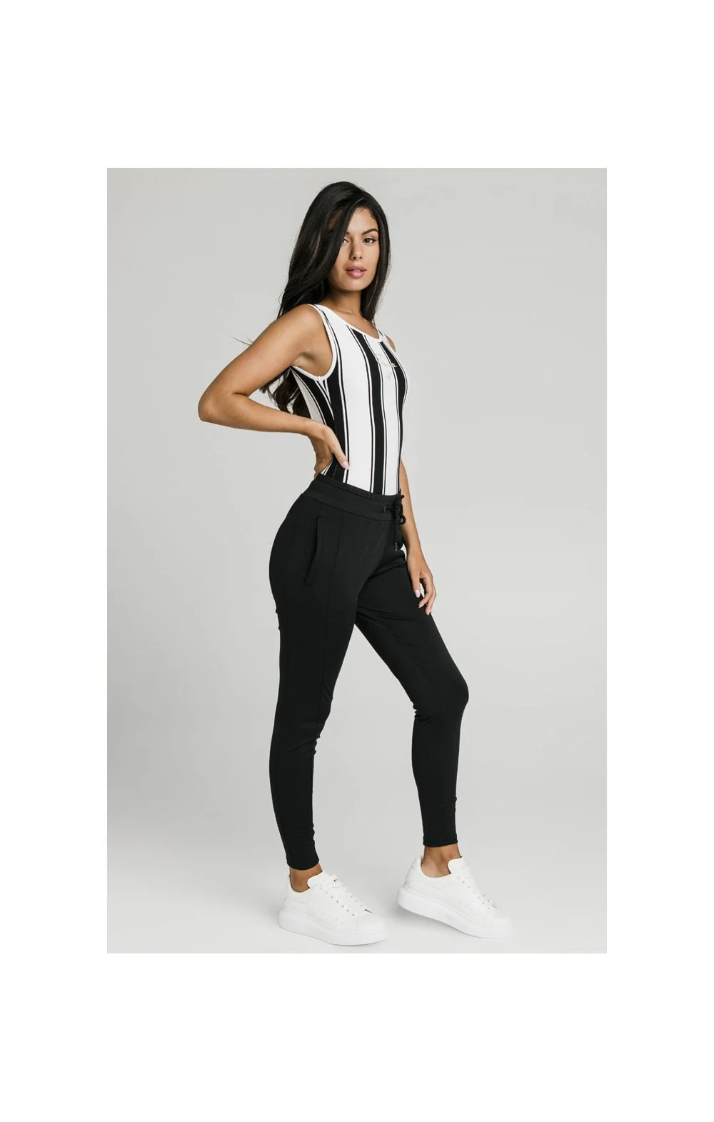 SikSilk Athena Stripe Bodysuit - Black & White - Image 3