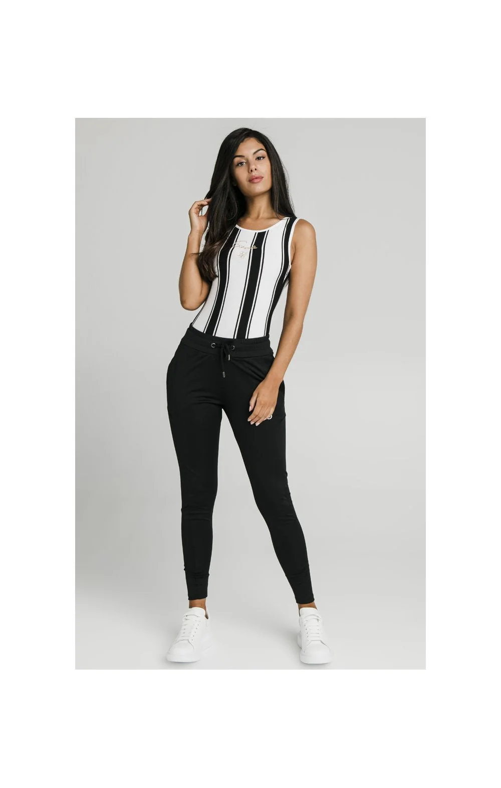 SikSilk Athena Stripe Bodysuit - Black & White - Image 4