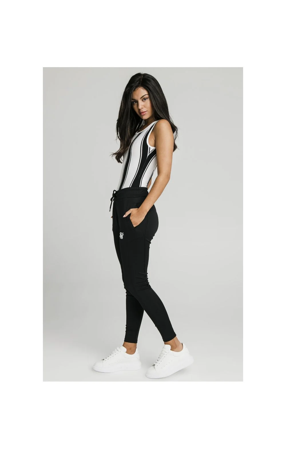 SikSilk Athena Stripe Bodysuit - Black & White - Image 5