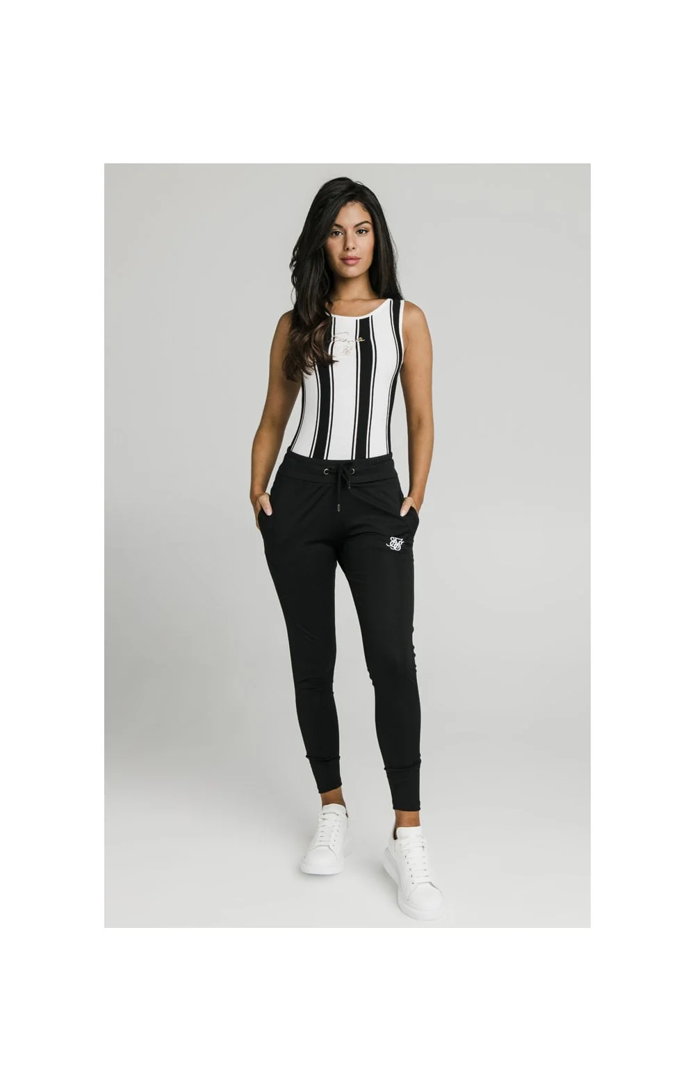 SikSilk Athena Stripe Bodysuit - Black & White - Image 6