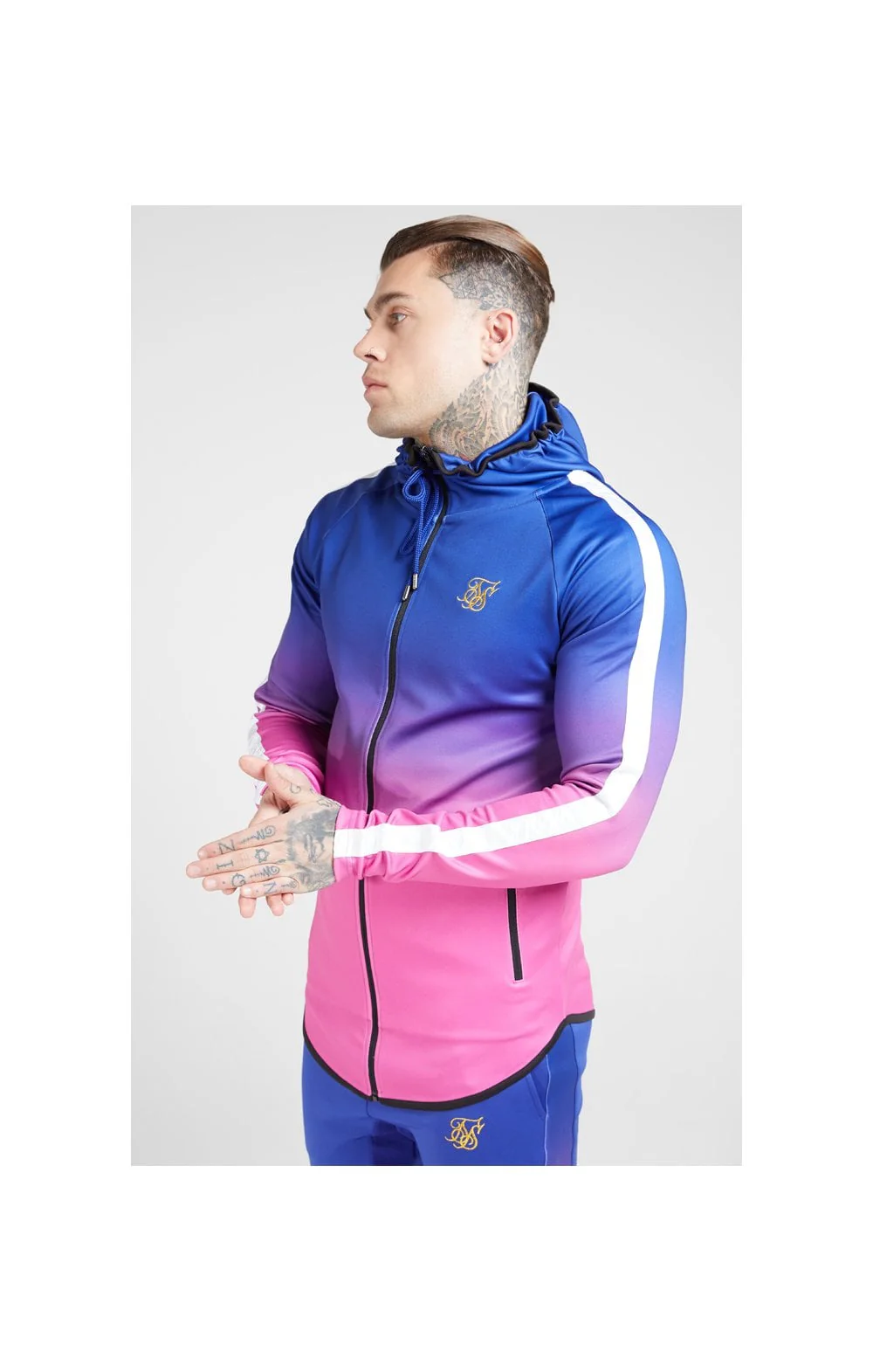 SikSilk Athlete Fade Zip Through Hoodie – Blue Neon - Image 2