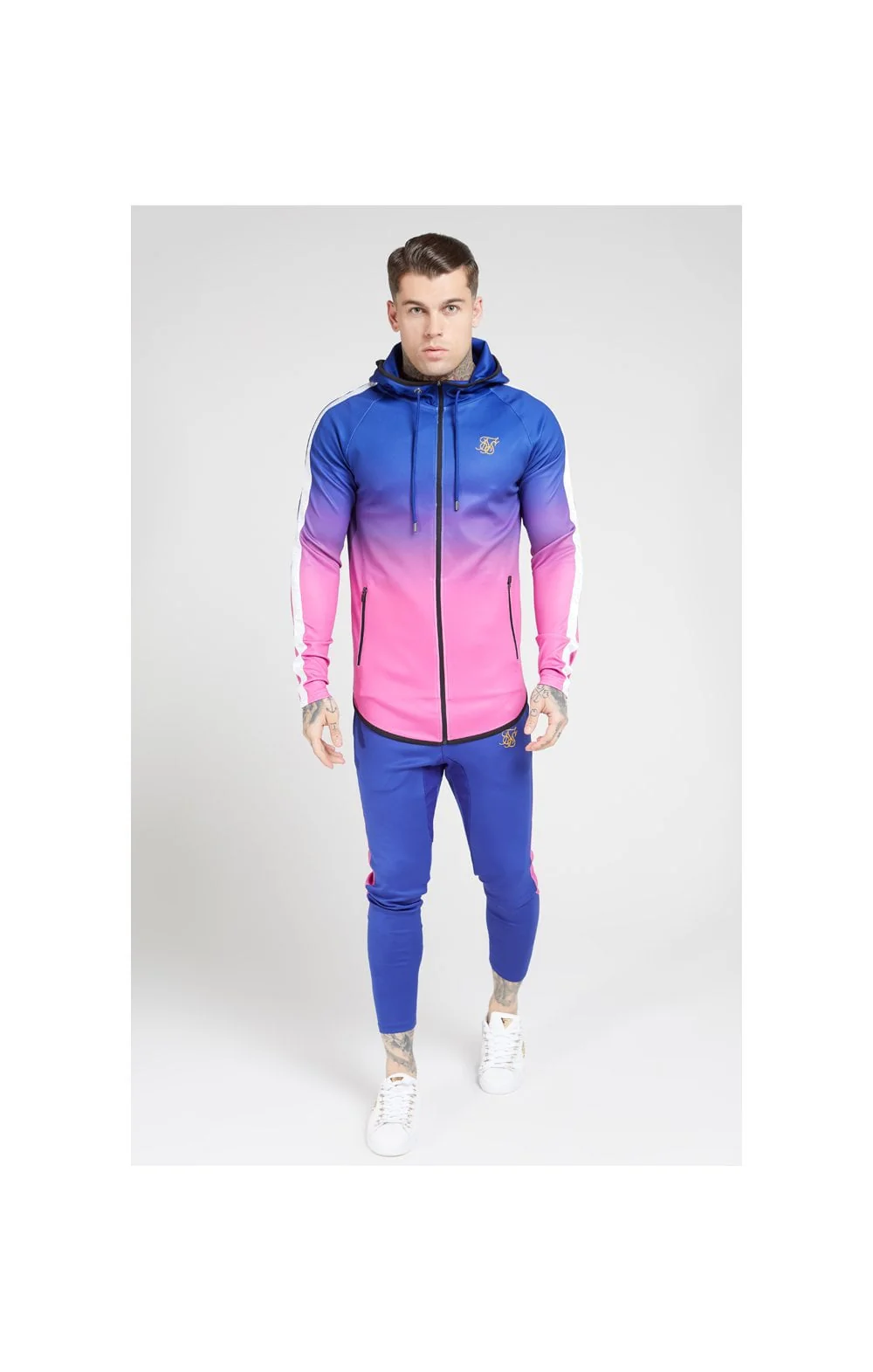 SikSilk Athlete Fade Zip Through Hoodie – Blue Neon - Image 3
