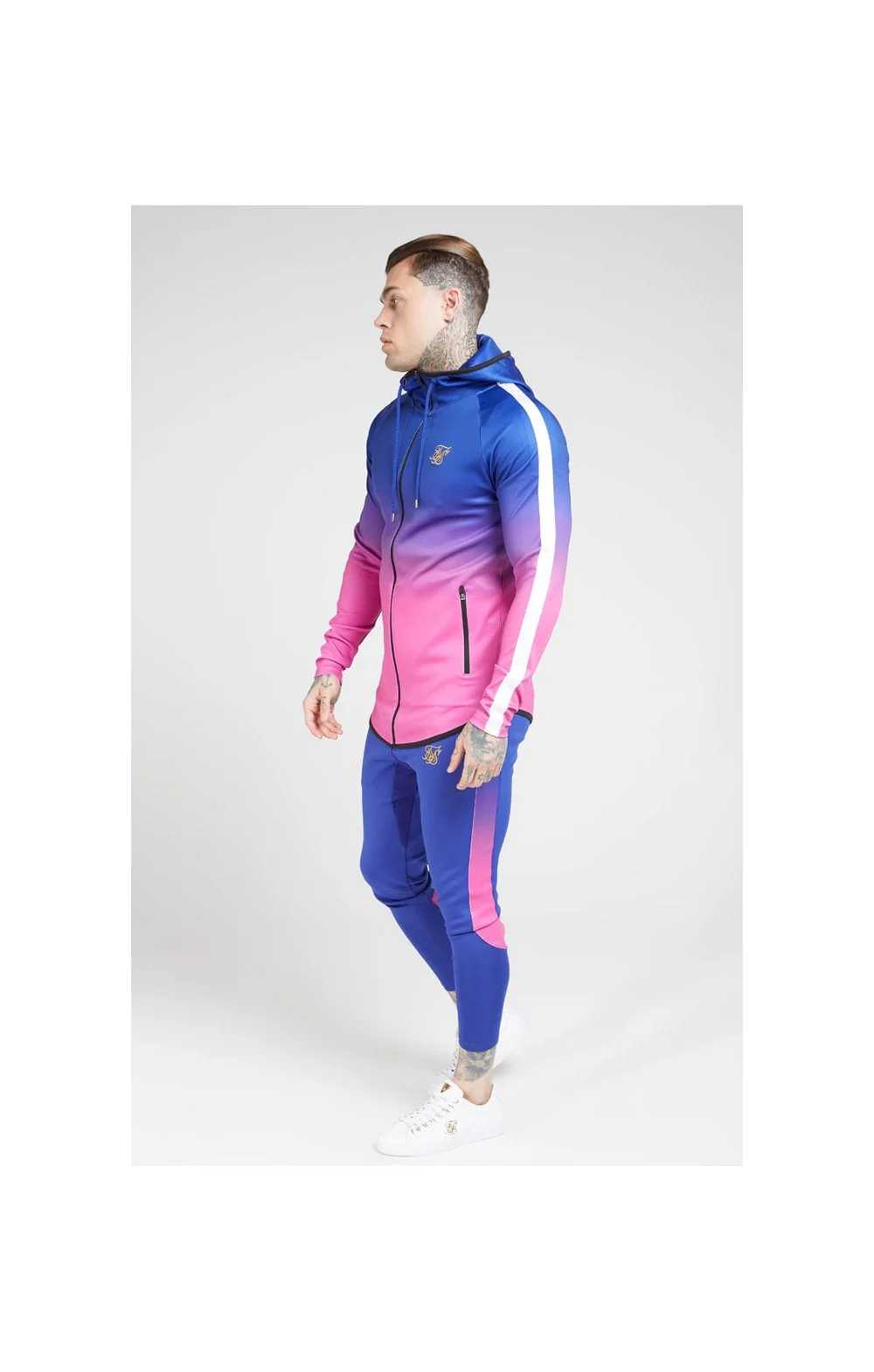 SikSilk Athlete Fade Zip Through Hoodie – Blue Neon - Image 4
