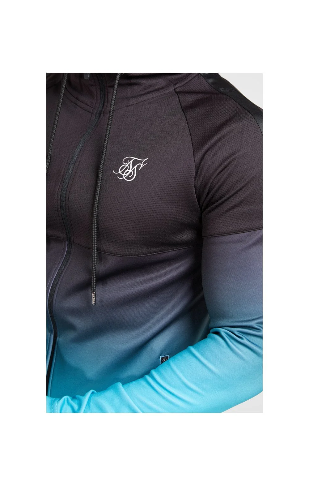 SikSilk Athlete Hybrid Zip Through Hoodie – Black & Teal - Image 2