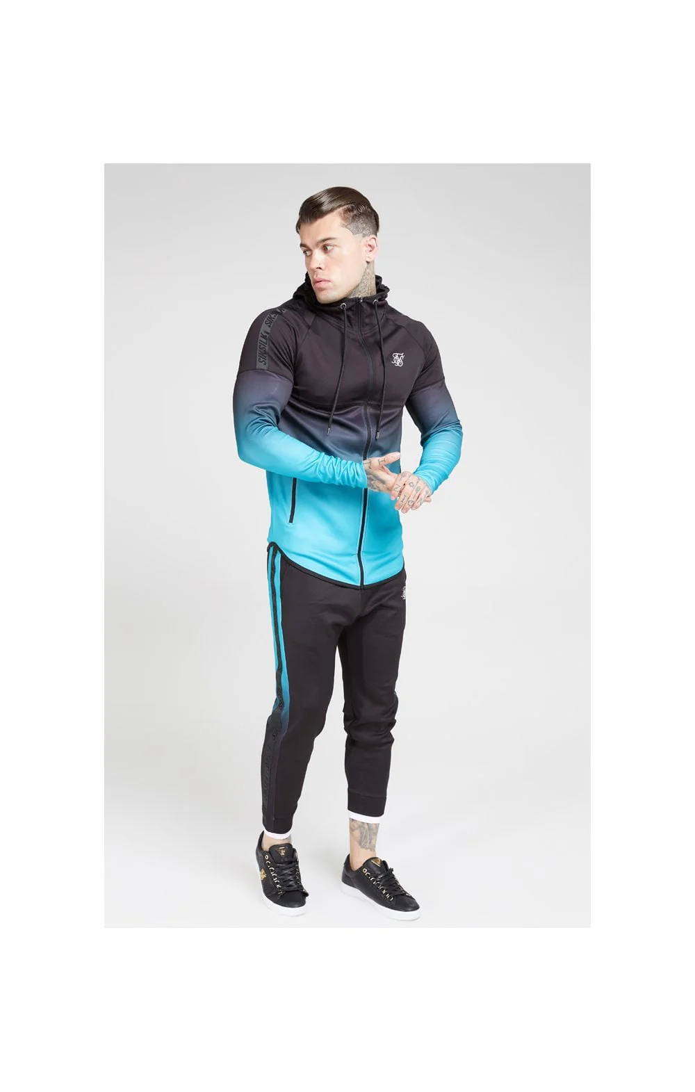 SikSilk Athlete Hybrid Zip Through Hoodie – Black & Teal - Image 3