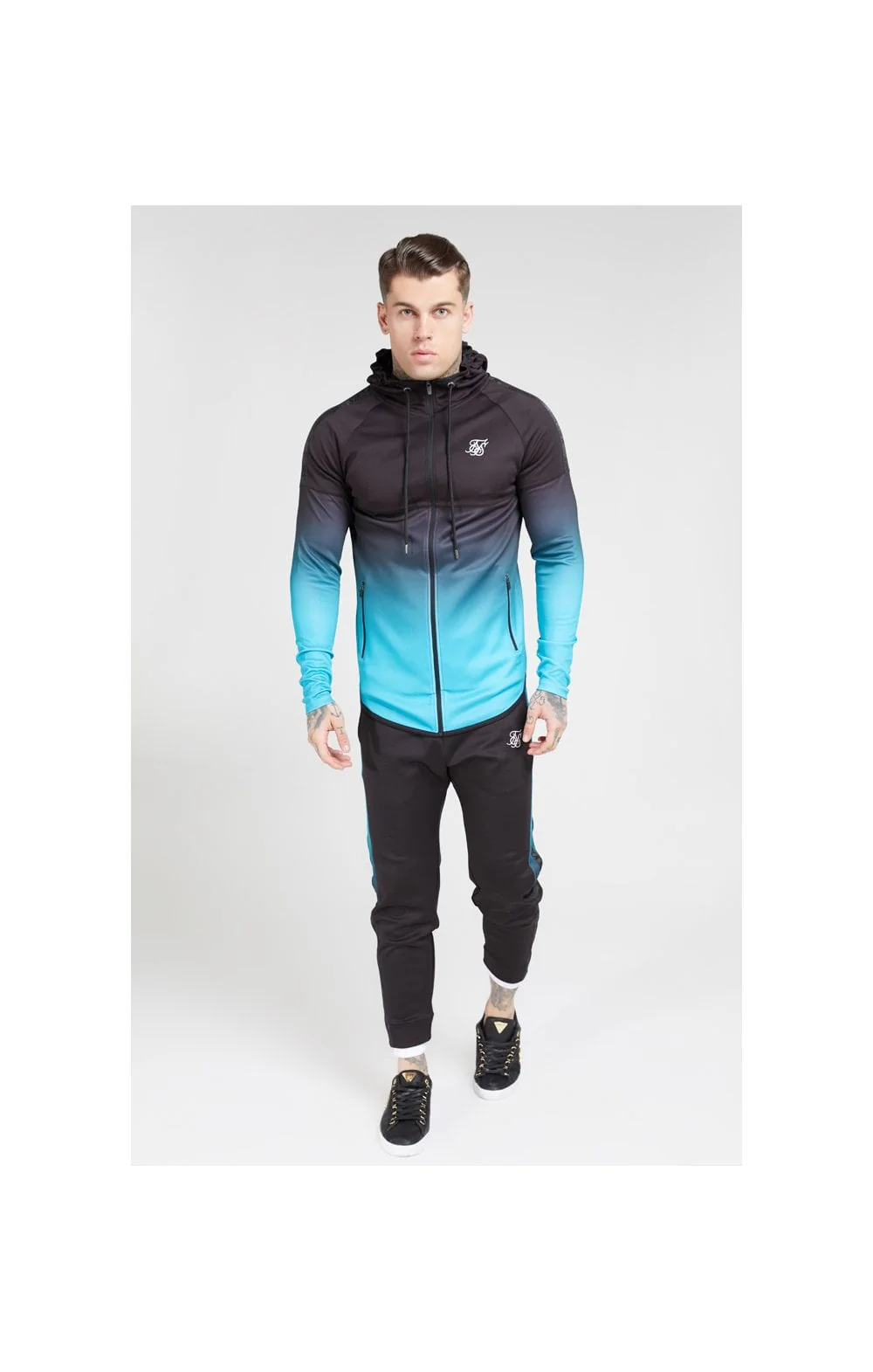 SikSilk Athlete Hybrid Zip Through Hoodie – Black & Teal - Image 4