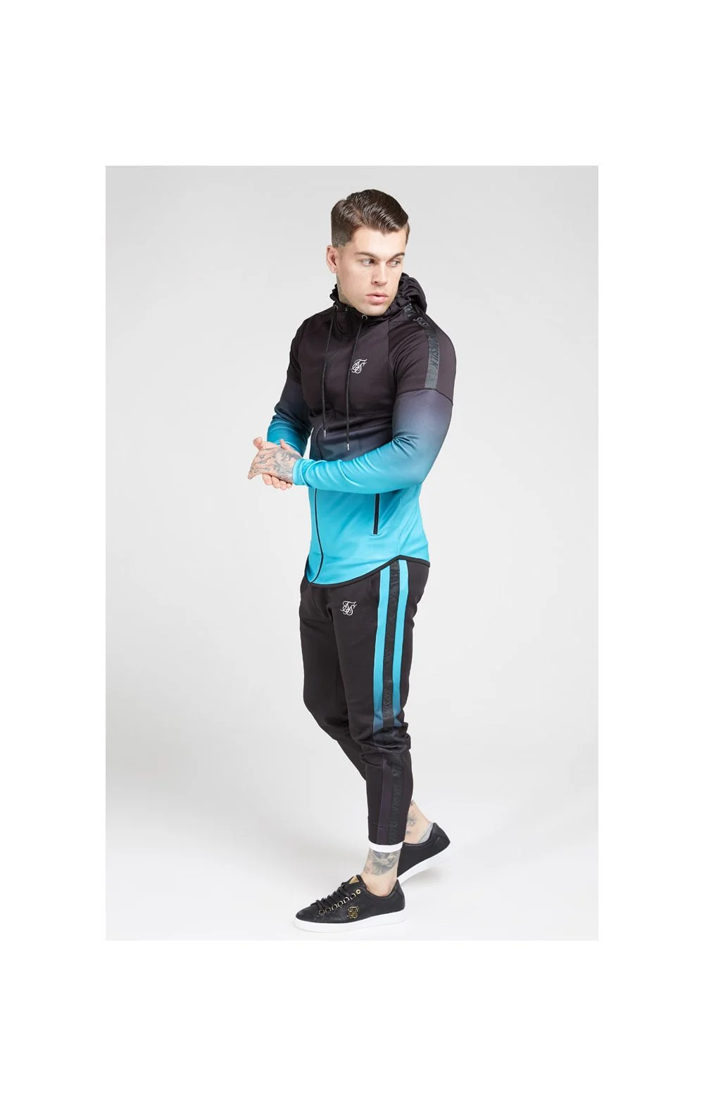 SikSilk Athlete Hybrid Zip Through Hoodie – Black & Teal - Image 5