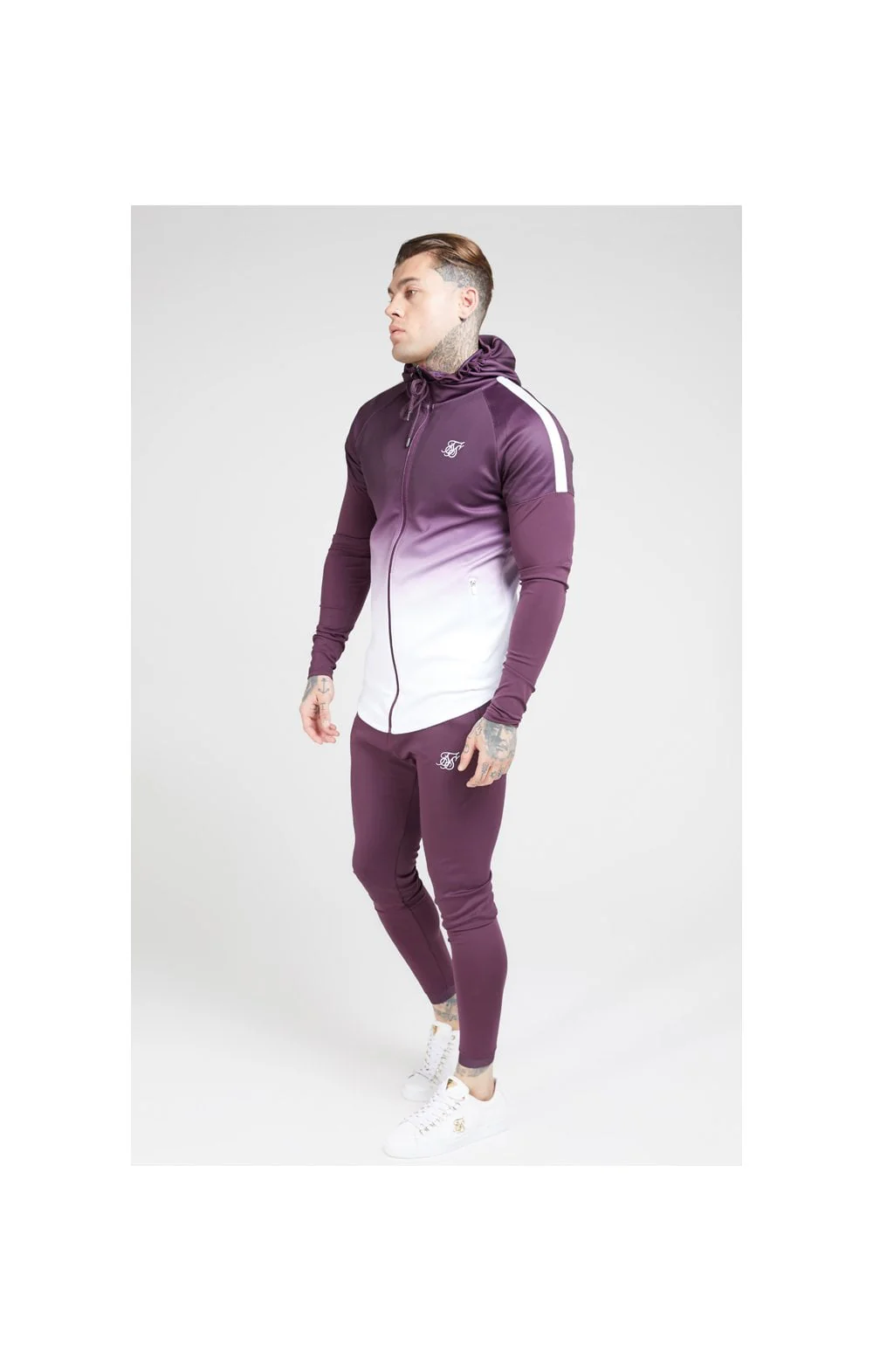 SikSilk Athlete Hybrid Zip Through Hoodie – Rich Burgundy Fade - Image 5