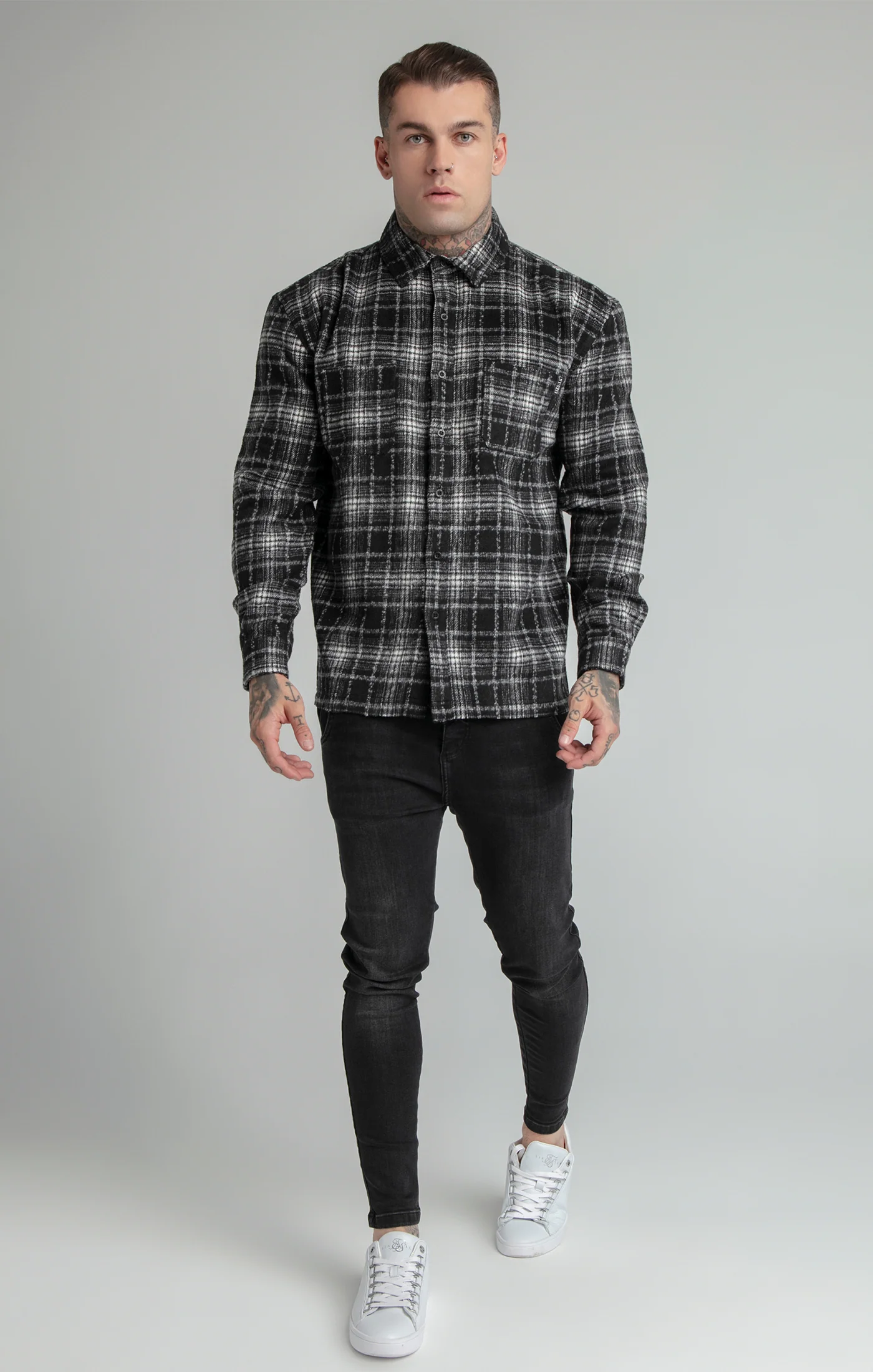 Black Distressed Check Shirt