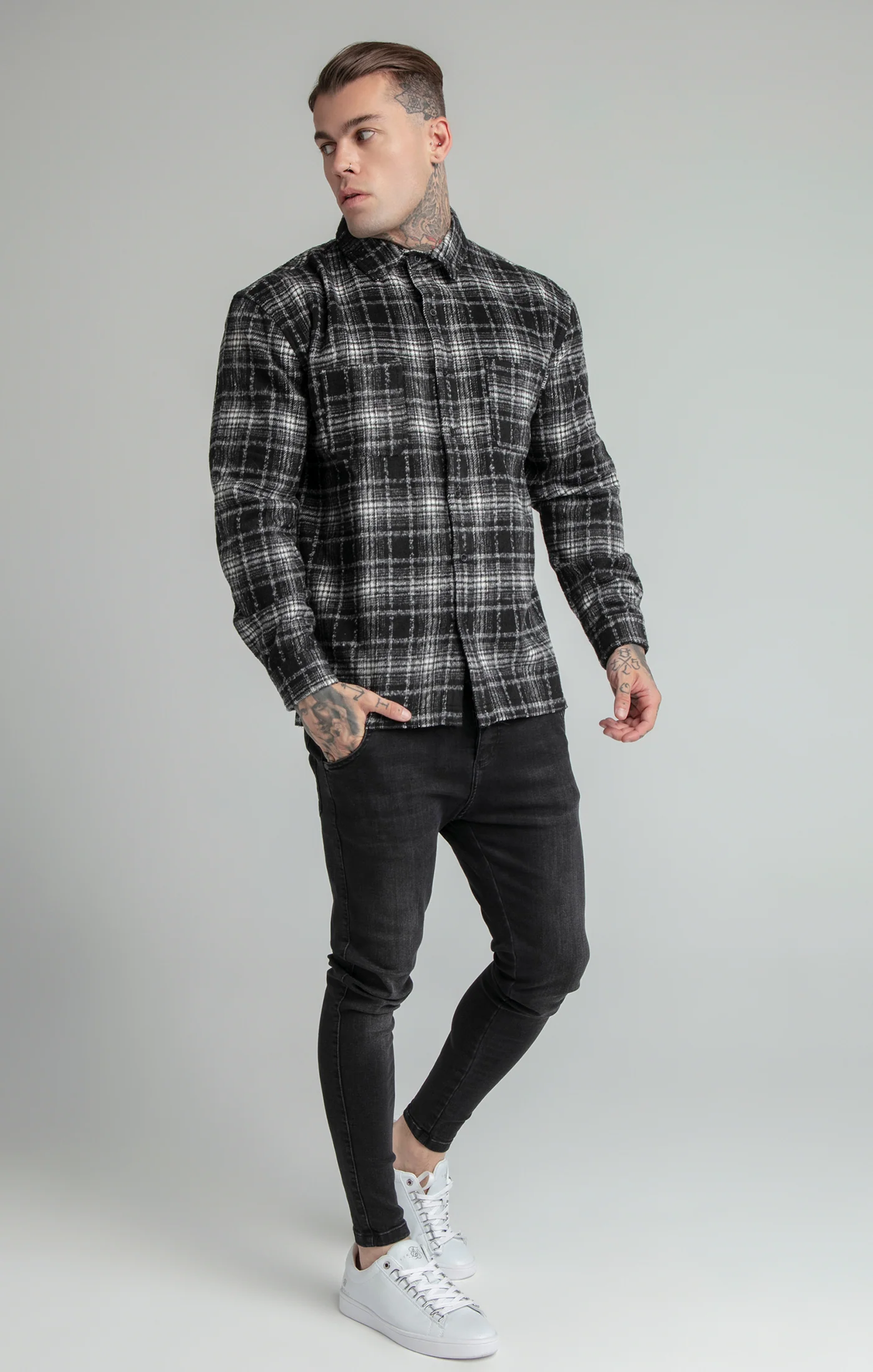 Black Distressed Check Shirt - Image 2
