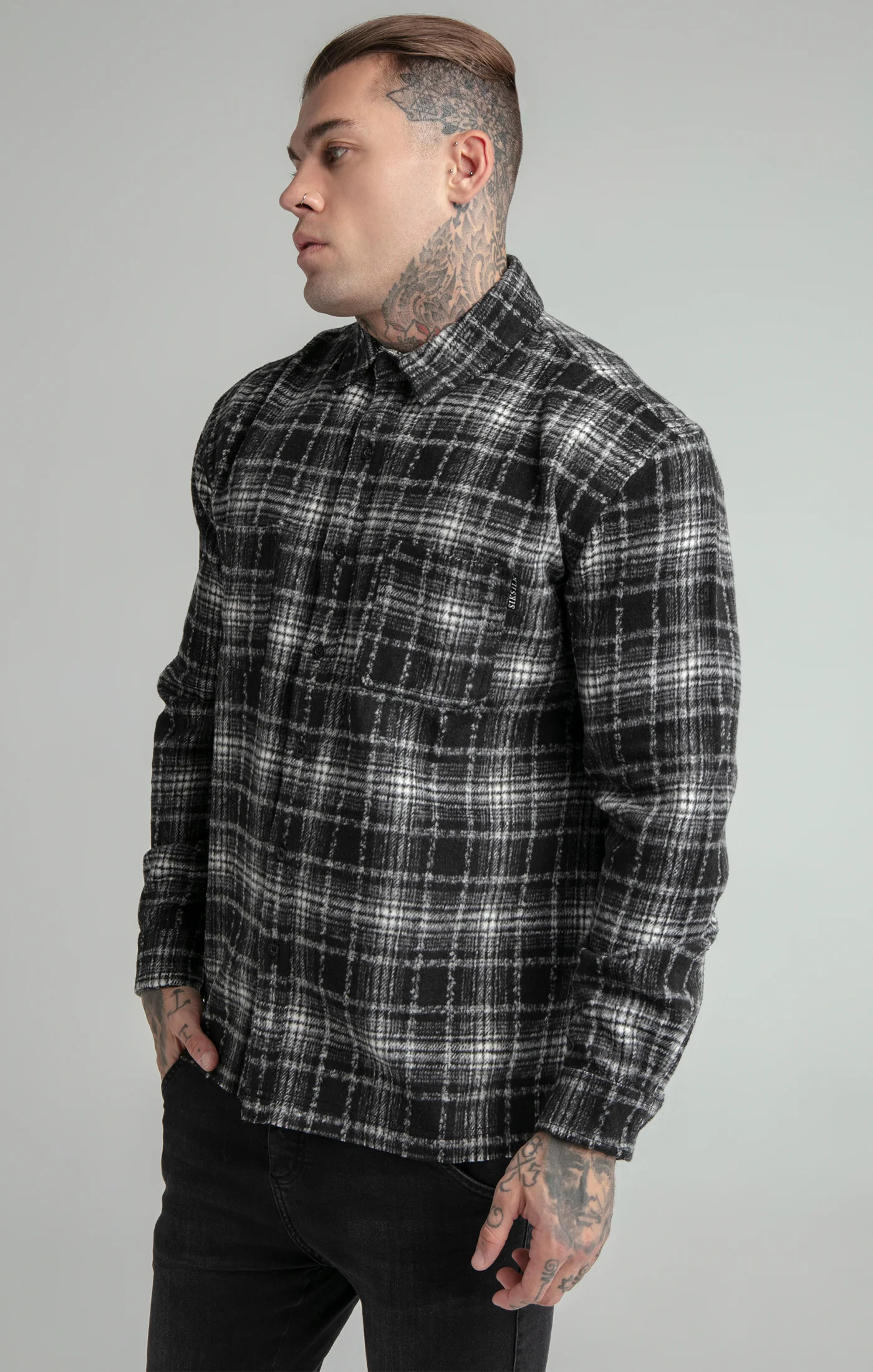 Black Distressed Check Shirt - Image 4