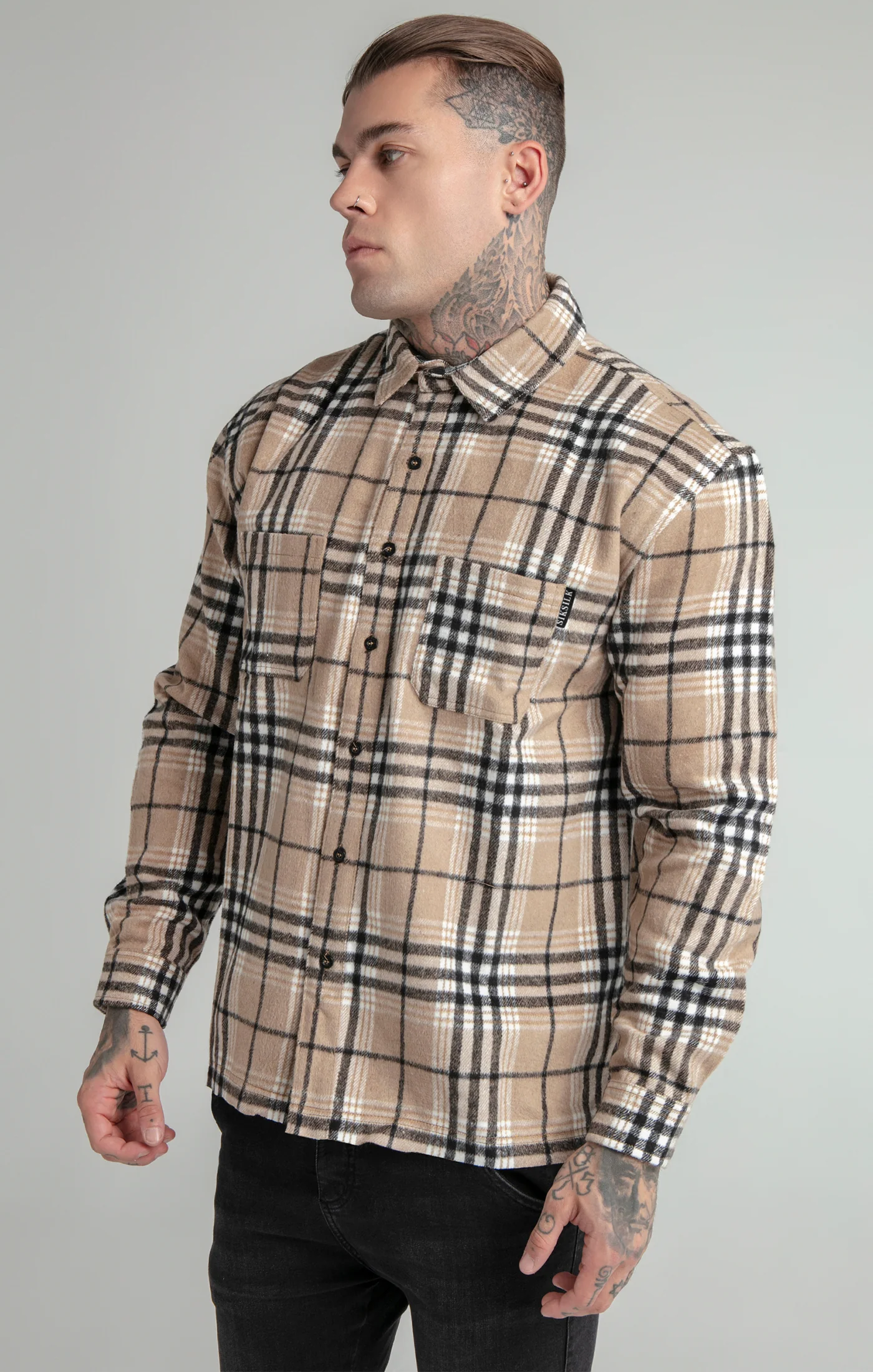 Brown Distressed Check Shirt - Image 4