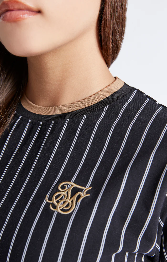 Girls Black Baseball Stripe Cropped T-Shirt - Image 2