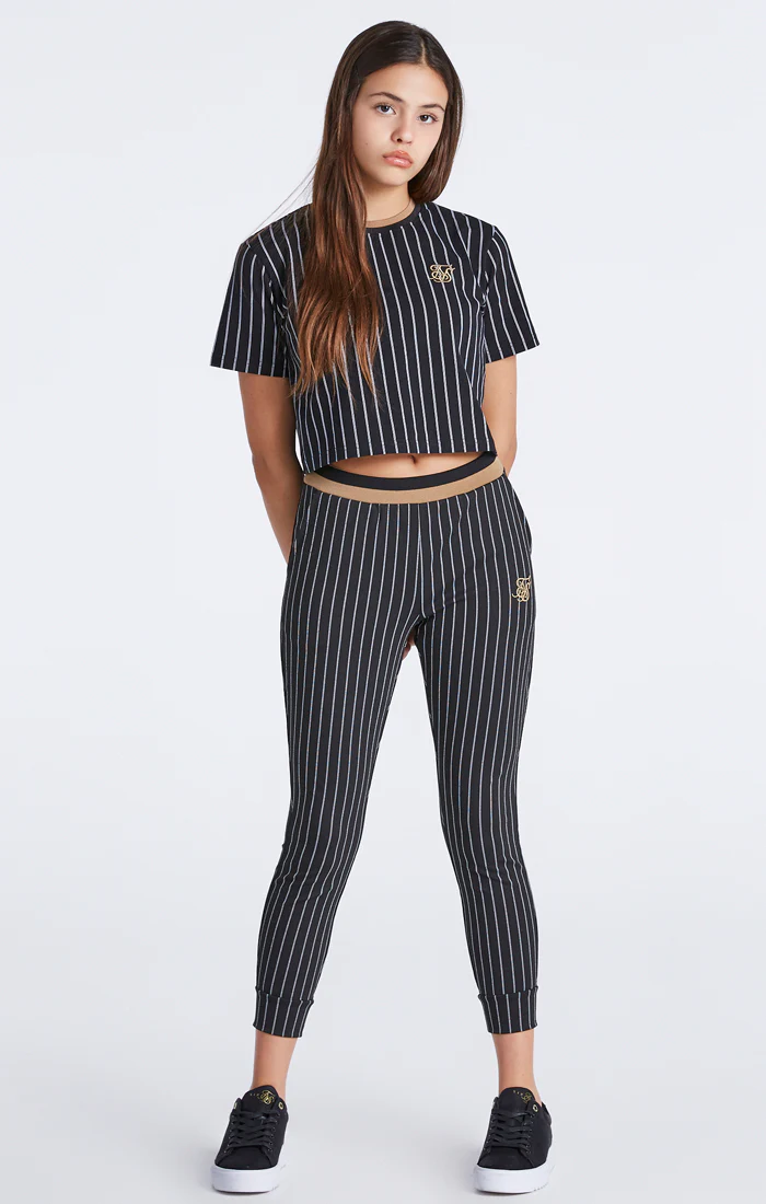 Girls Black Baseball Stripe Cropped T-Shirt - Image 4