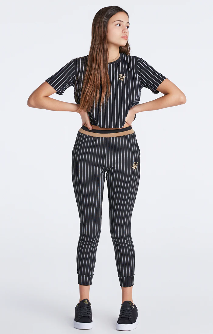 Girls Black Baseball Stripe Cropped T-Shirt - Image 5