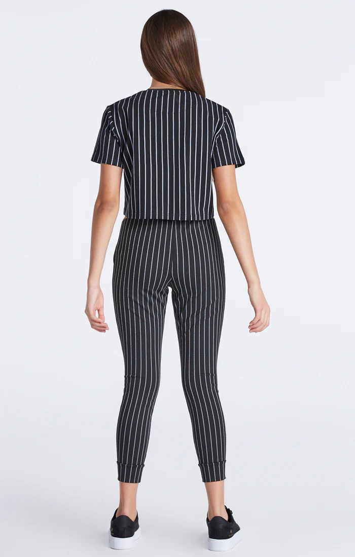 Girls Black Baseball Stripe Cropped T-Shirt - Image 7