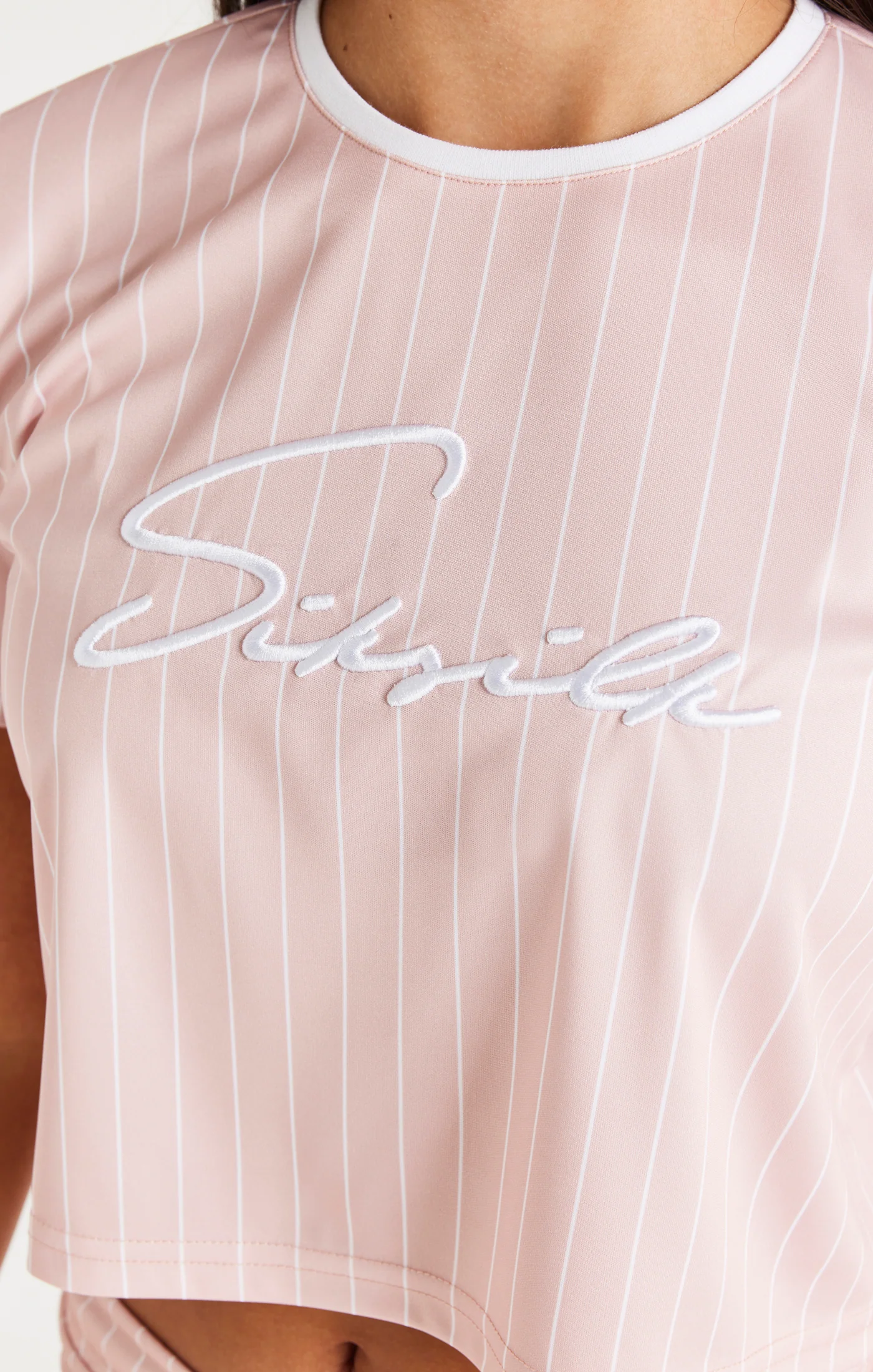 SikSilk Baseball Stripe Crop Tee - Pink - Image 2