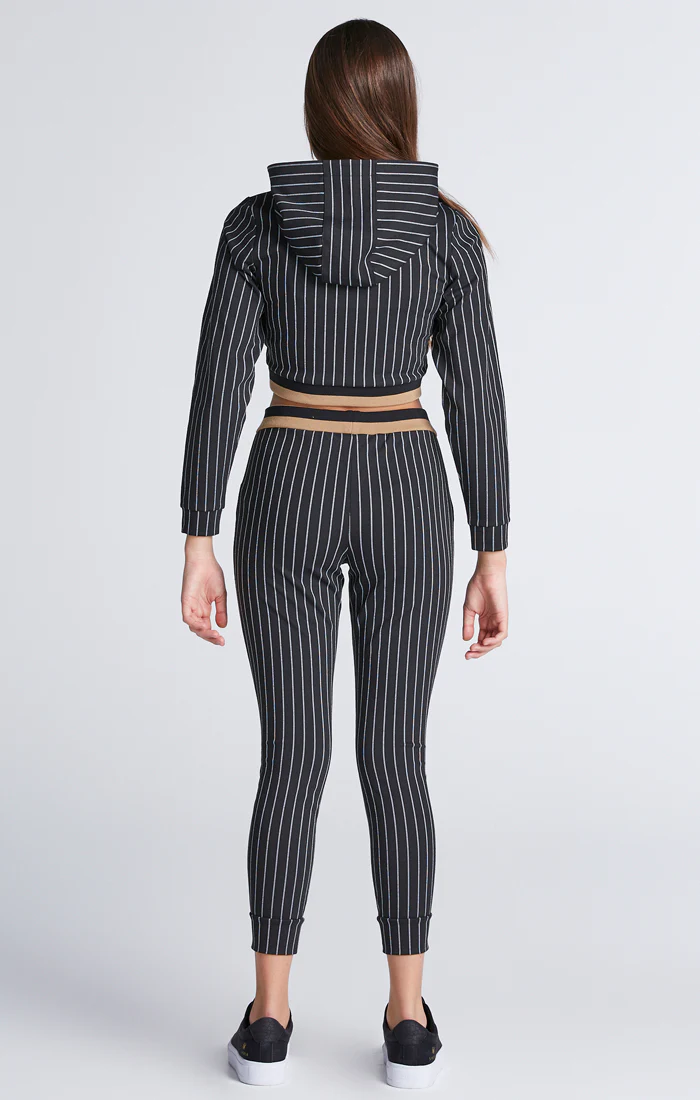 Girls Black Baseball Stripe Cropped Hoodie - Image 10