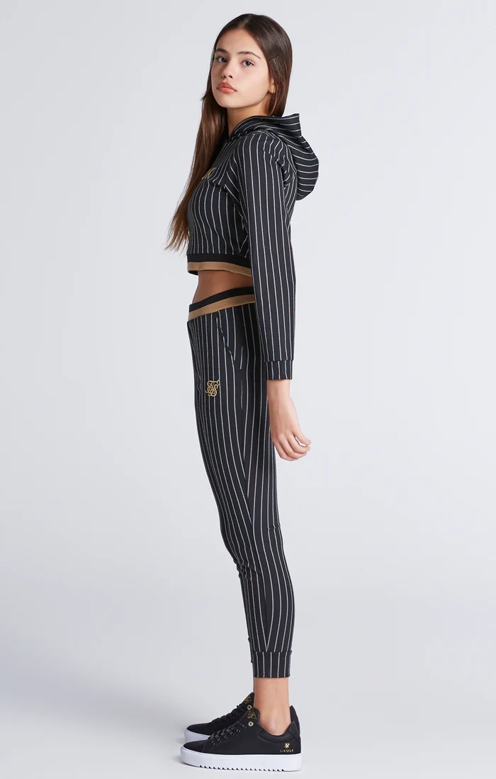 Girls Black Baseball Stripe Cropped Hoodie - Image 11
