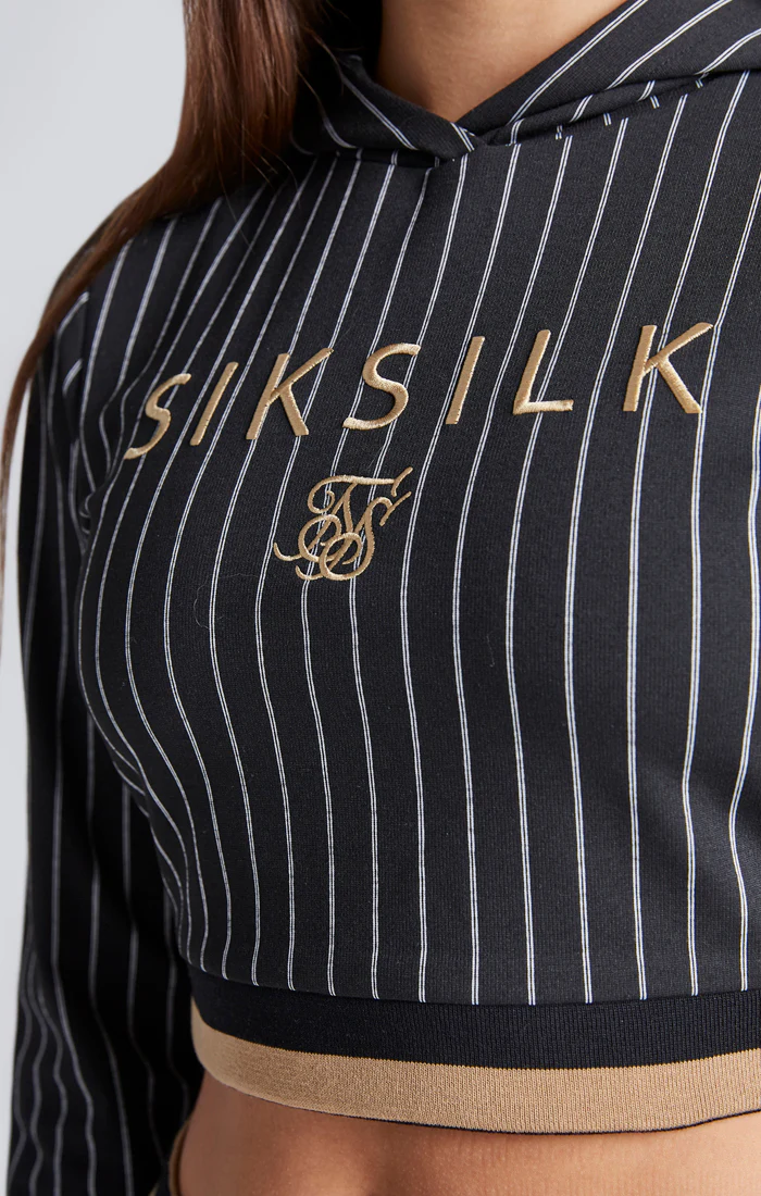 Girls Black Baseball Stripe Cropped Hoodie - Image 3