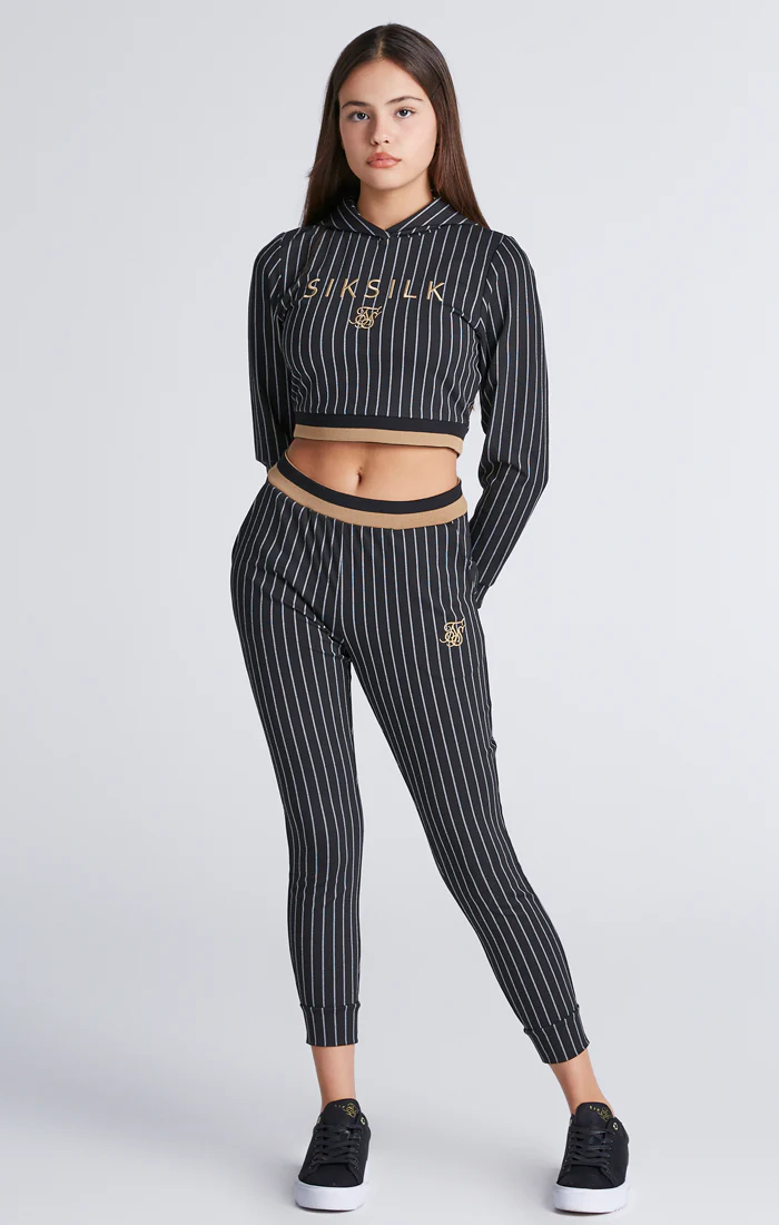 Girls Black Baseball Stripe Cropped Hoodie - Image 6