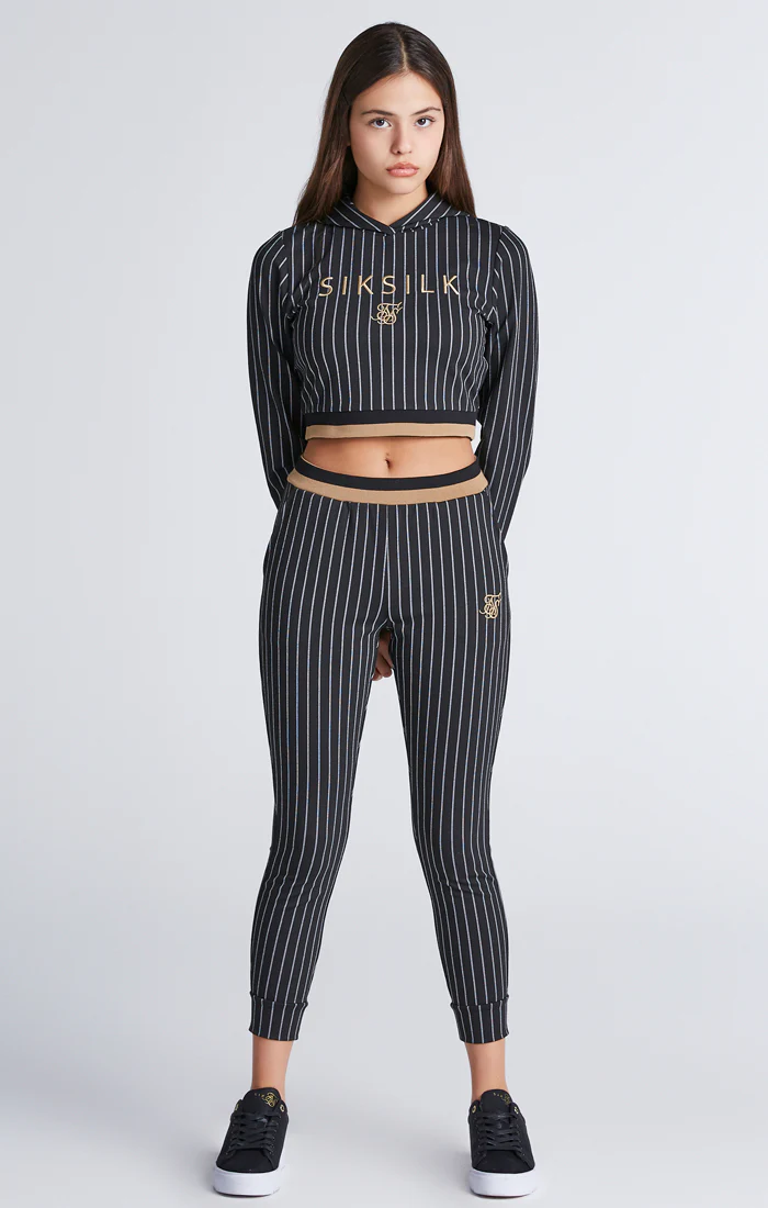 Girls Black Baseball Stripe Cropped Hoodie - Image 7