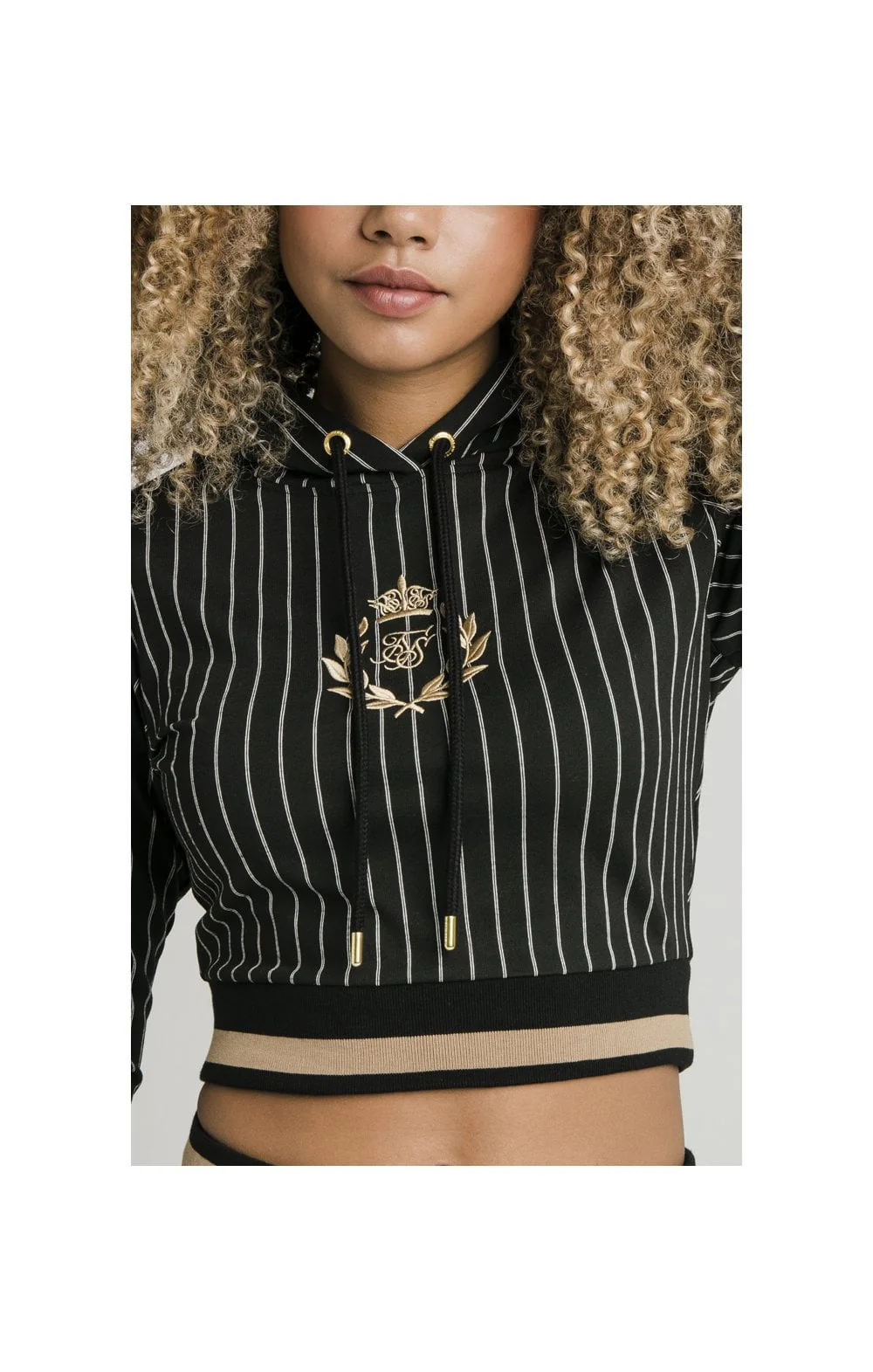 SikSilk Baseball Stripe Cropped Hoodie - Black - Image 2