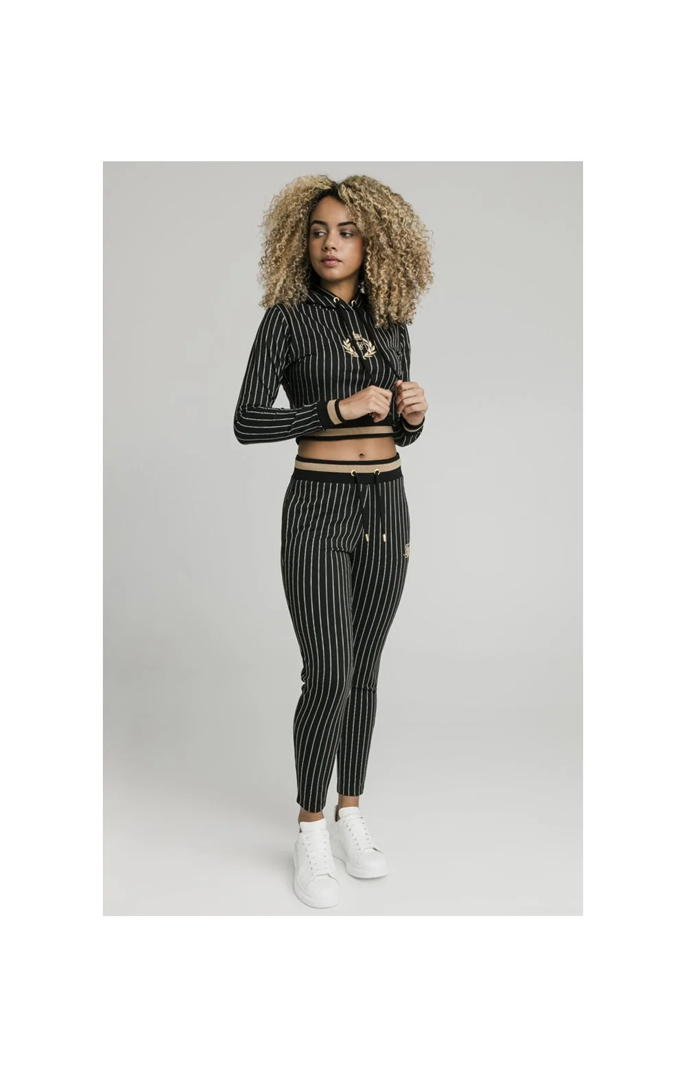 SikSilk Baseball Stripe Cropped Hoodie - Black - Image 4
