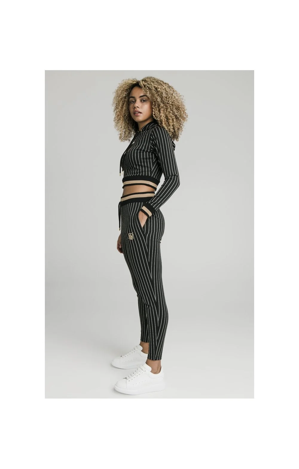 SikSilk Baseball Stripe Cropped Hoodie - Black - Image 5