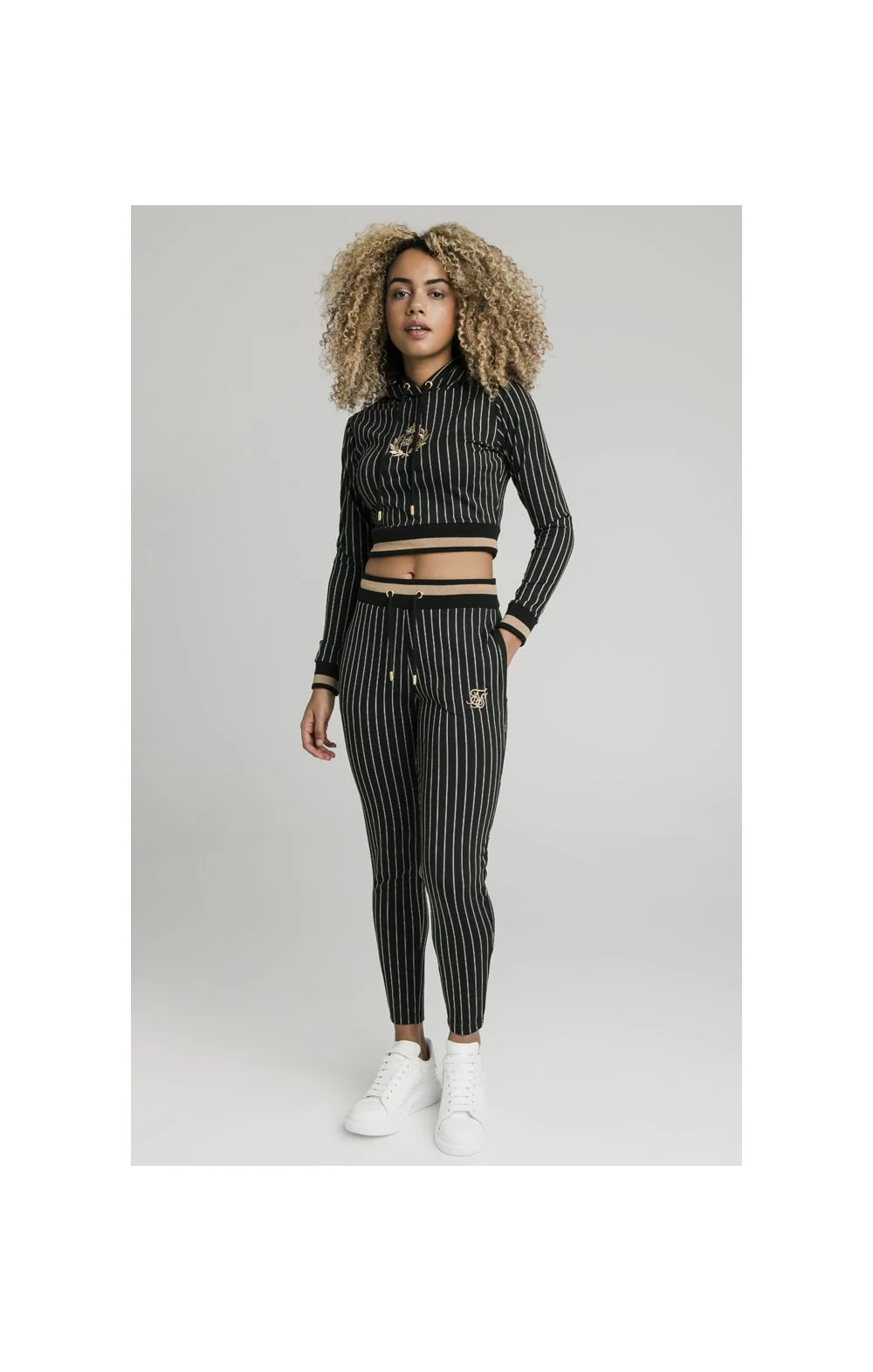 SikSilk Baseball Stripe Cropped Hoodie - Black - Image 6