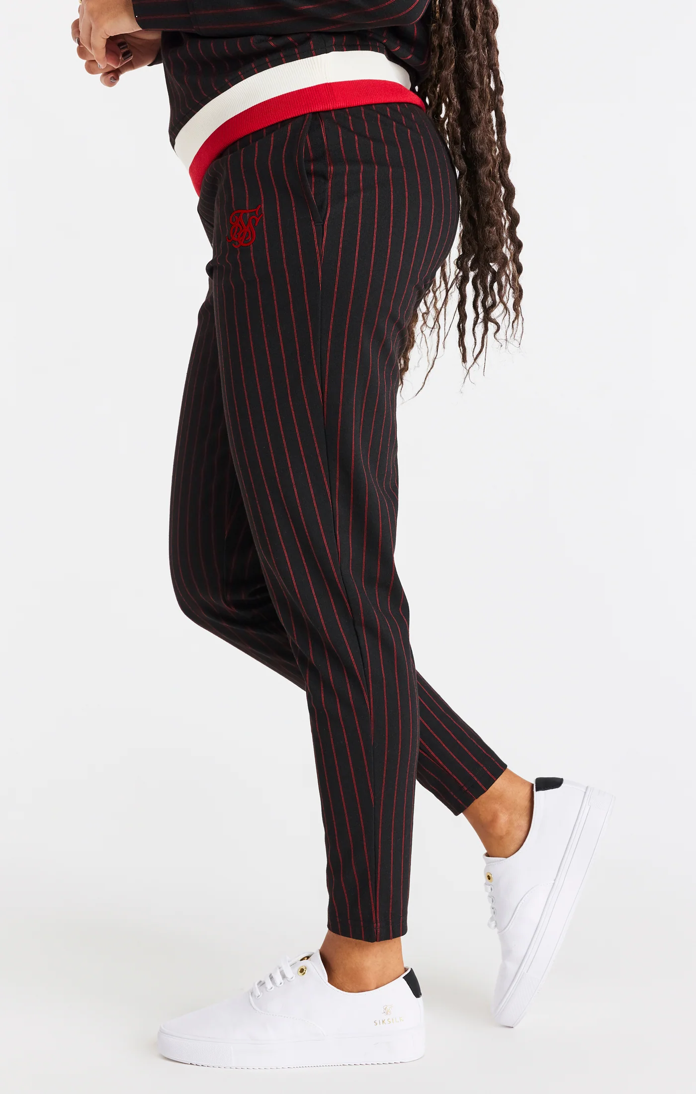 SikSilk Baseball Stripe Pants - Black & Red - Image 2