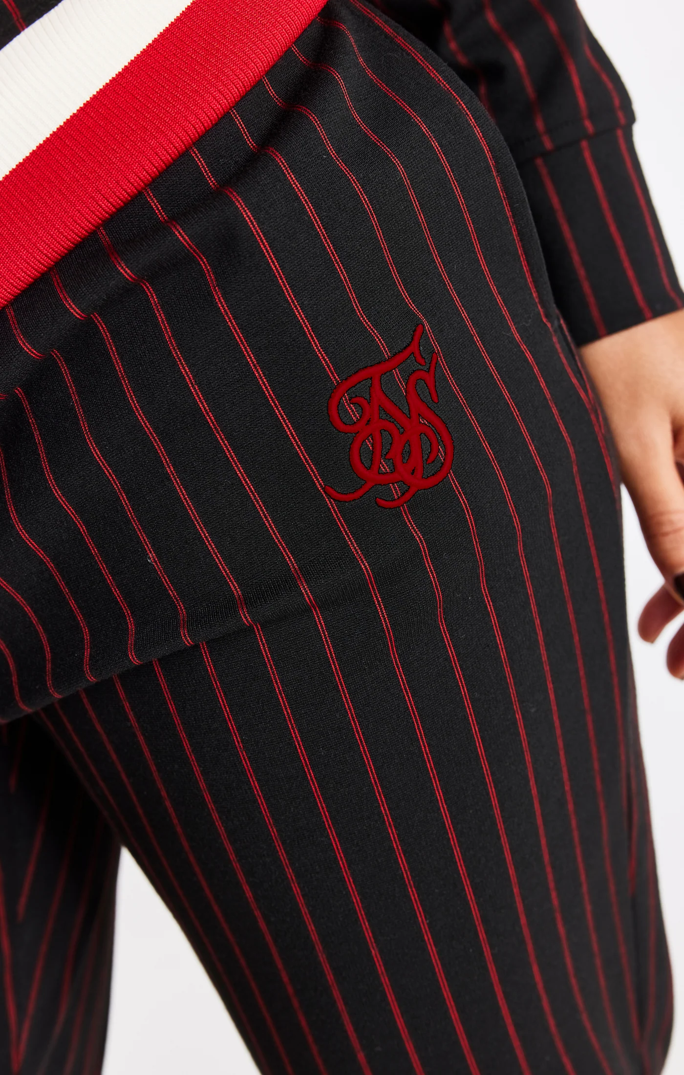 SikSilk Baseball Stripe Pants - Black & Red - Image 4