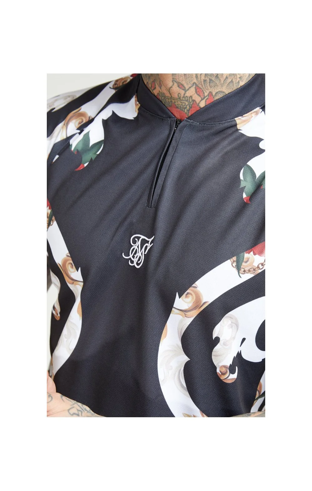 SikSilk Baseball Tee – Jet Black & Floral Elegance - Image 2