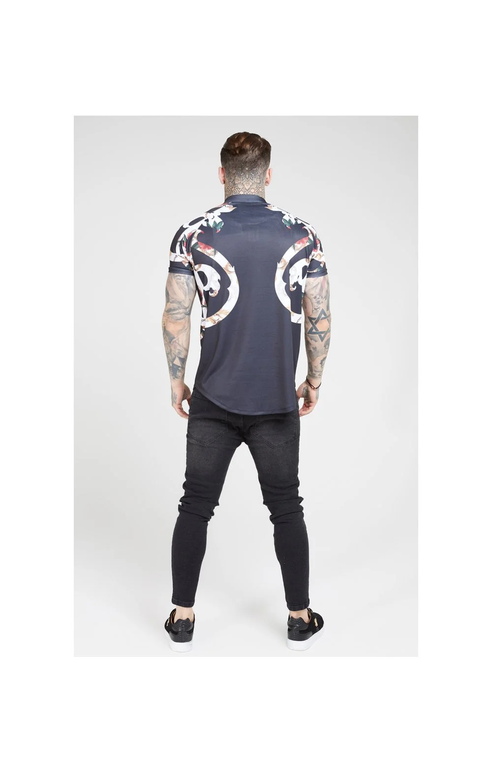 SikSilk Baseball Tee – Jet Black & Floral Elegance - Image 5