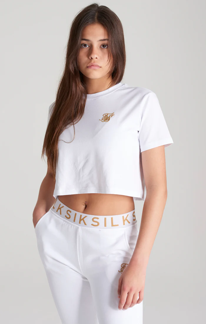 Girls White Logo Cropped T-Shirt - Image 2