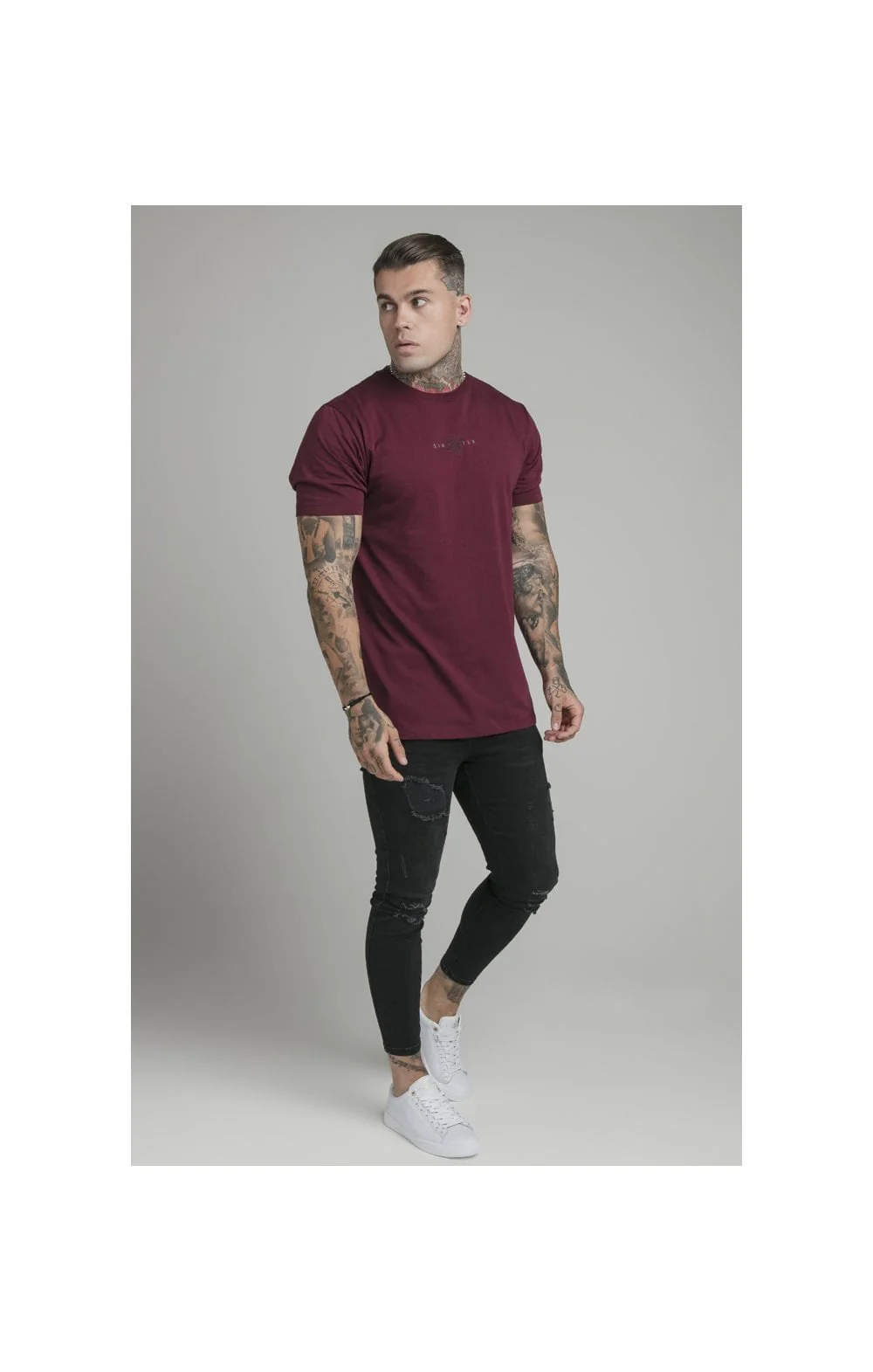 SikSilk Basic Tee - Burgundy - Image 3
