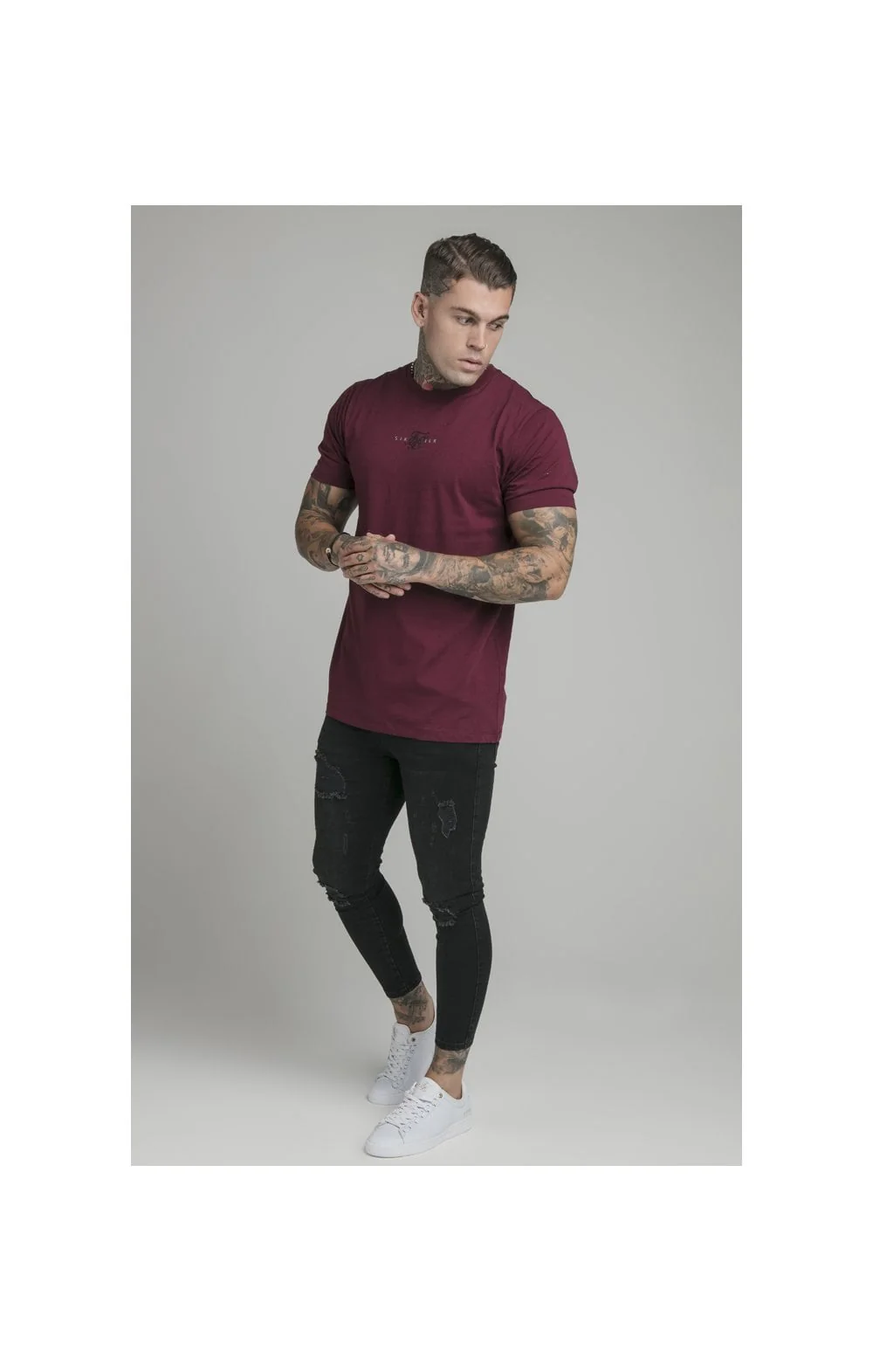 SikSilk Basic Tee - Burgundy - Image 4