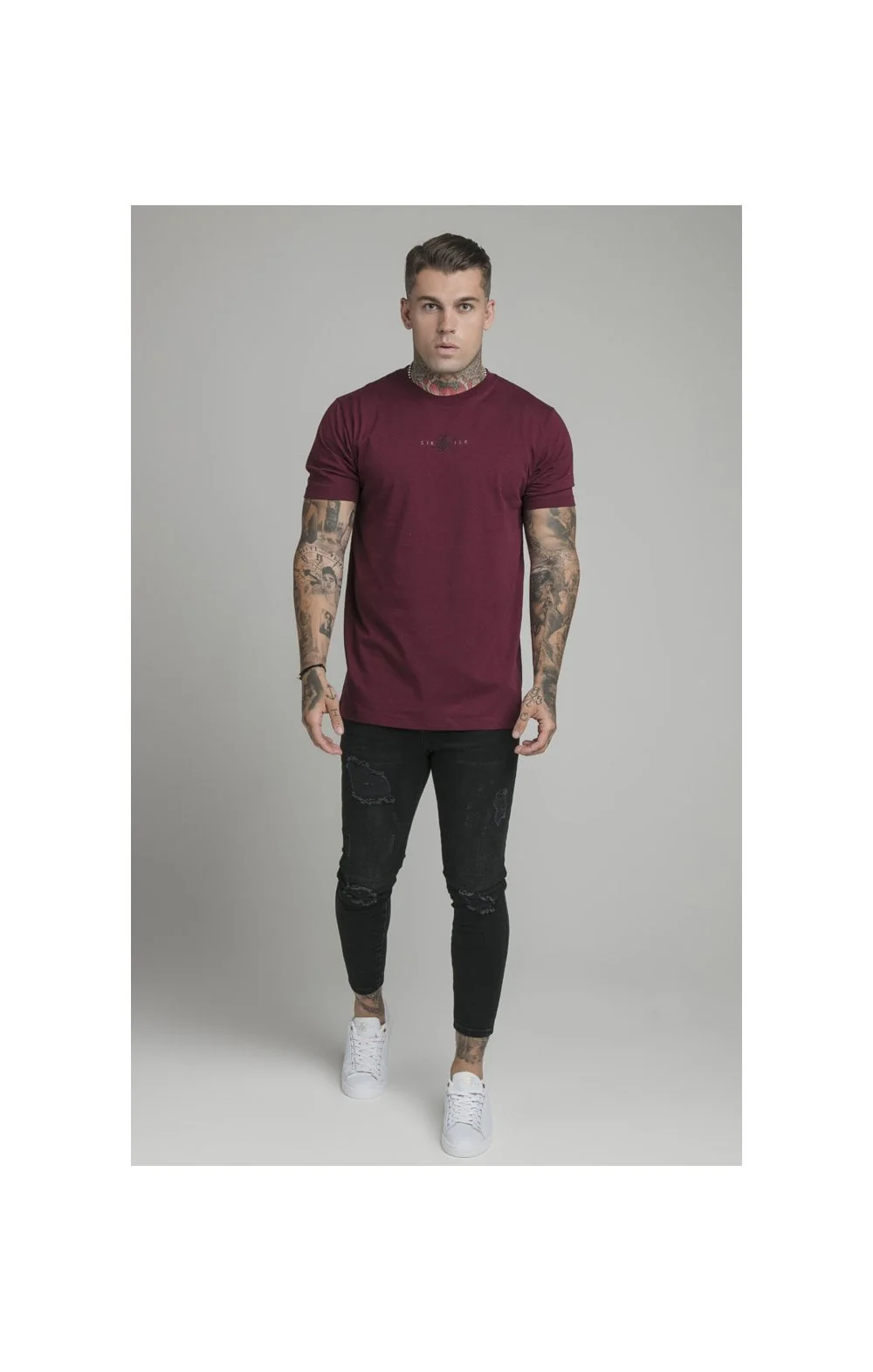 SikSilk Basic Tee - Burgundy - Image 5