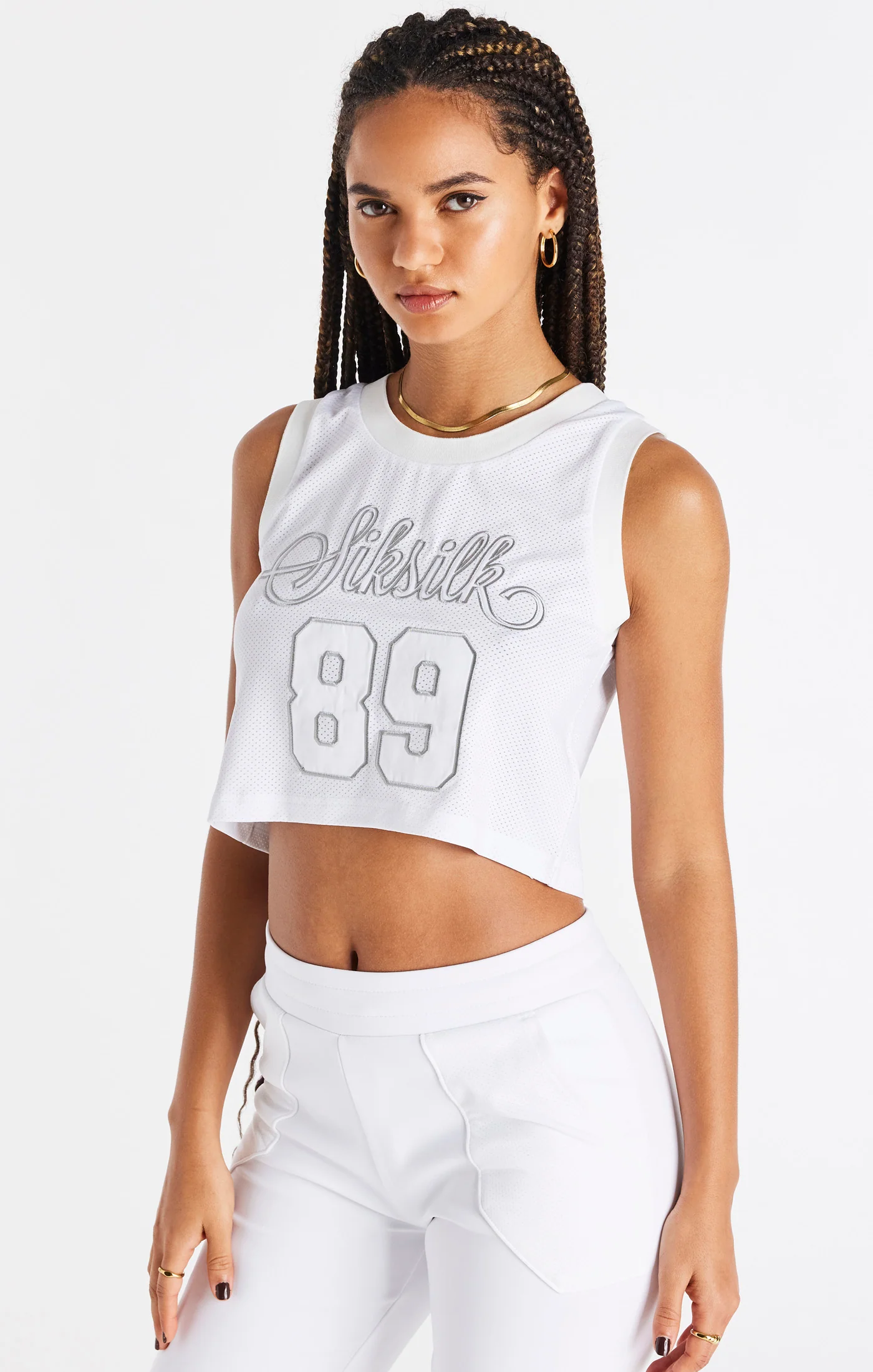 SikSilk Basketball Crop Vest - White