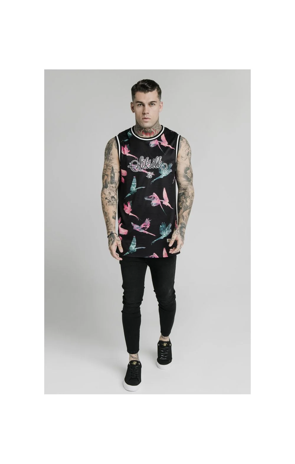 SikSilk Basketball Vest - Black,Teal & Pink - Image 3