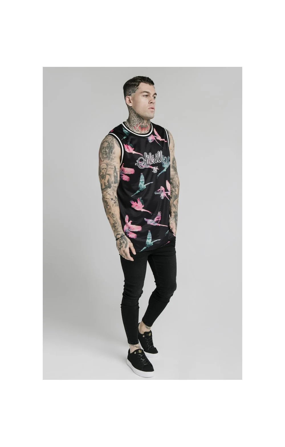 SikSilk Basketball Vest - Black,Teal & Pink - Image 4