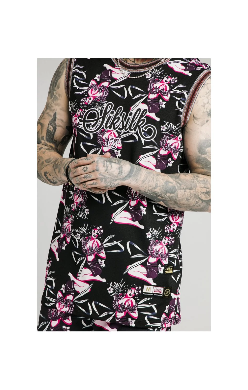 SikSilk Basketball Vest - Black & Tropics - Image 2