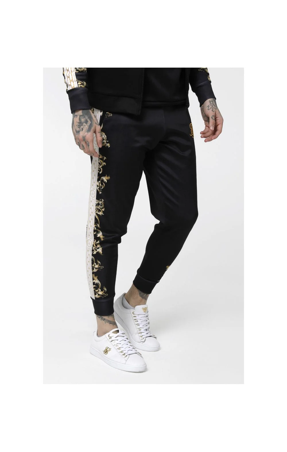 SikSilk Black Edition Polly Cuffed Pants - Black,White & Gold - Image 3