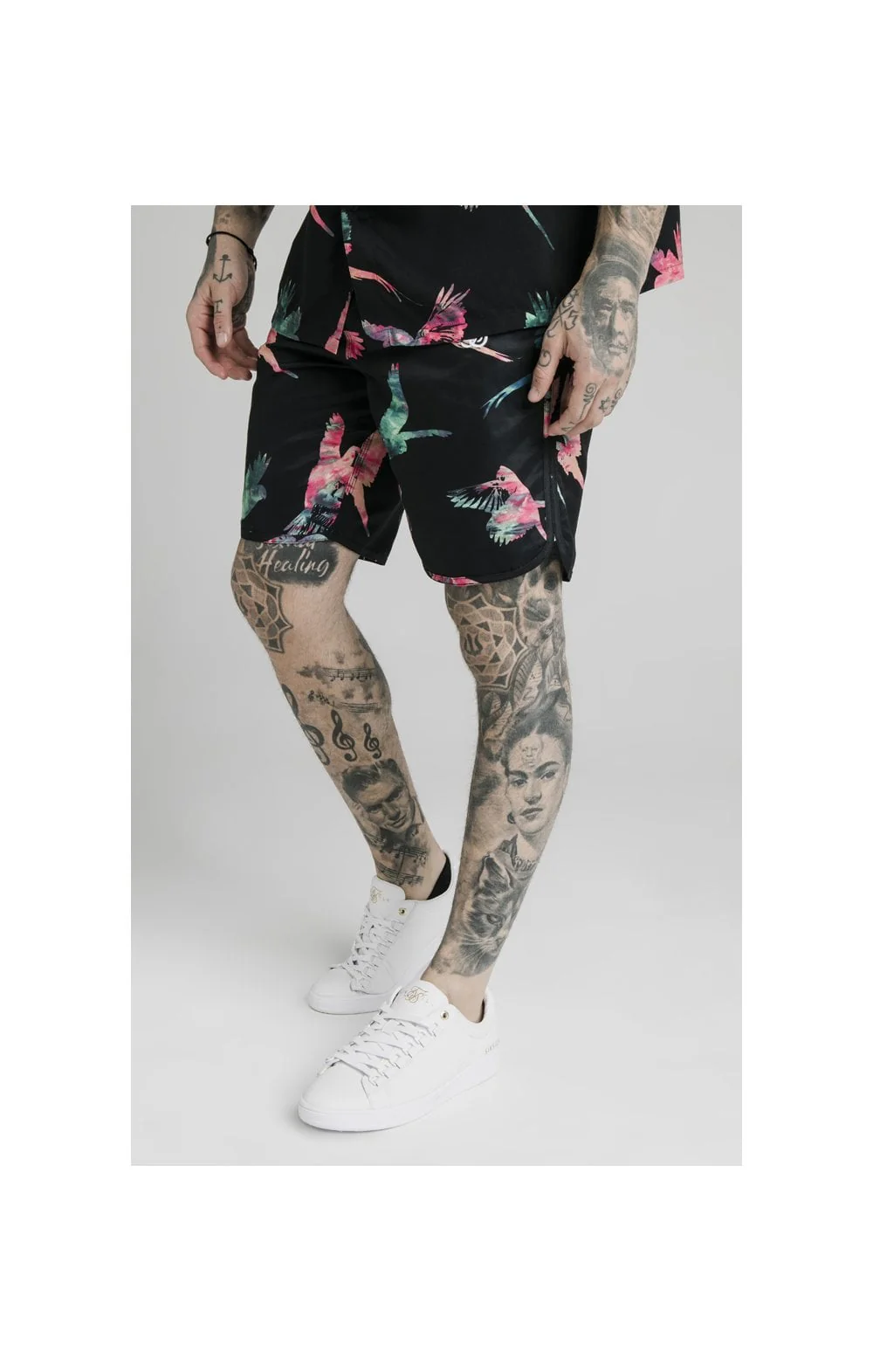 SikSilk Board Shorts - Black,Teal & Pink