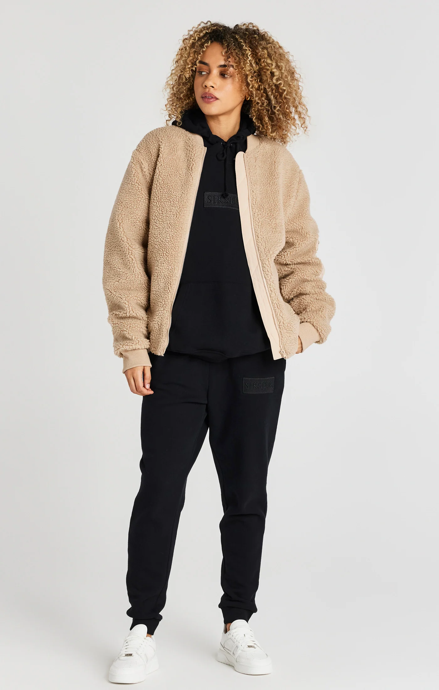 Beige Borg Bomber Jacket - Image 2