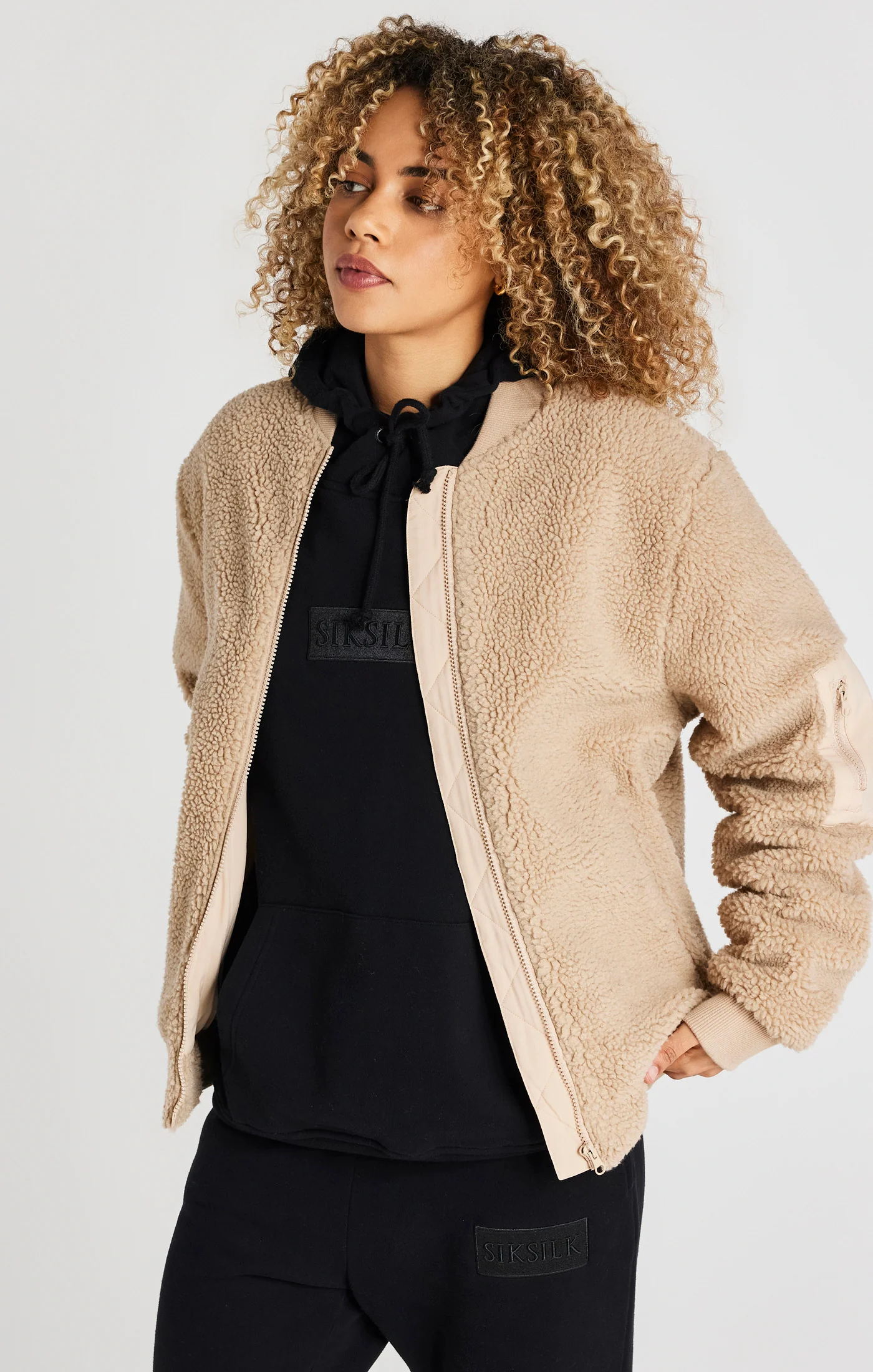 Beige Borg Bomber Jacket - Image 5