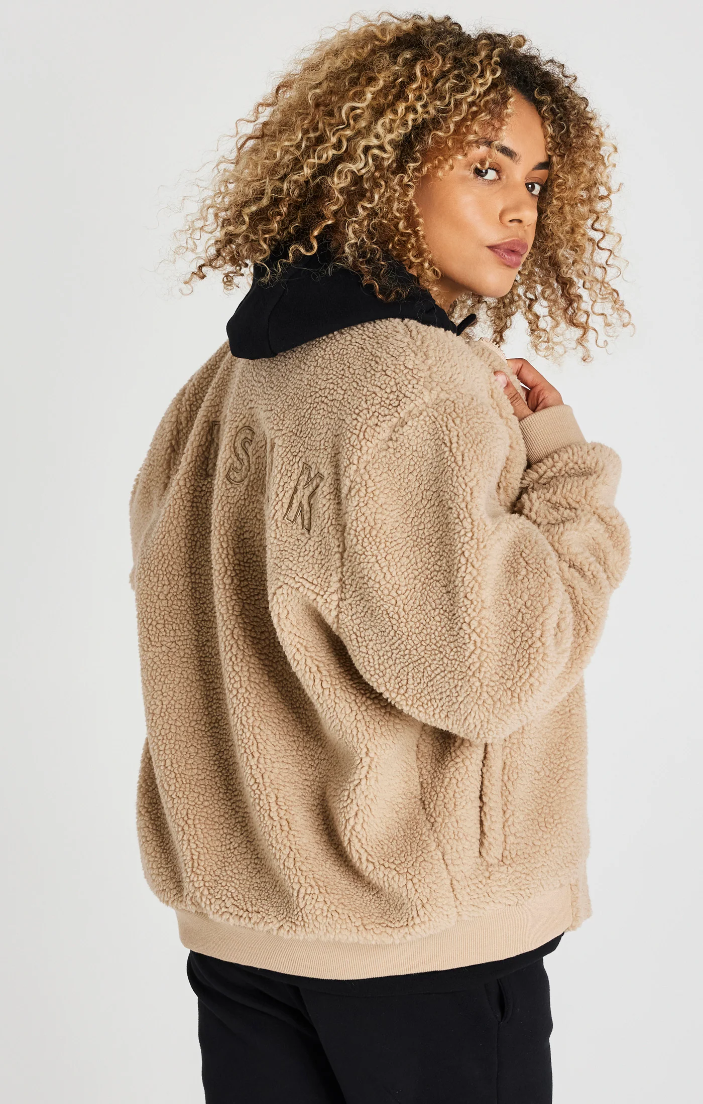 Beige Borg Bomber Jacket - Image 6
