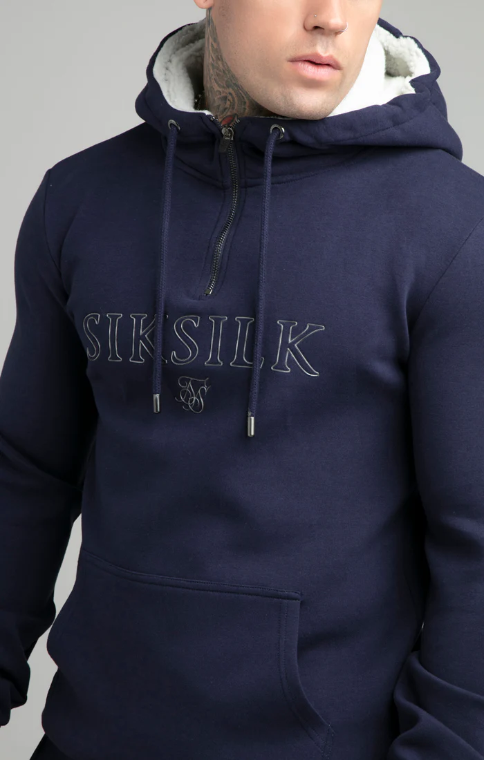 Navy Borg Quarter Zip Hoodie - Image 2