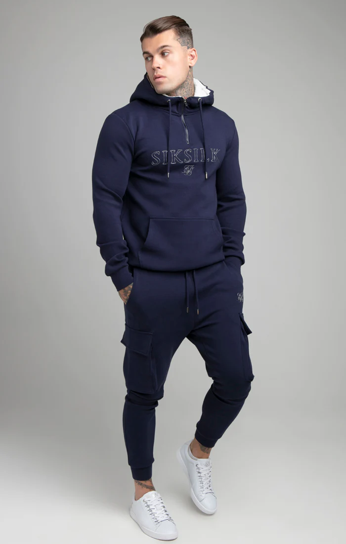 Navy Borg Quarter Zip Hoodie - Image 4