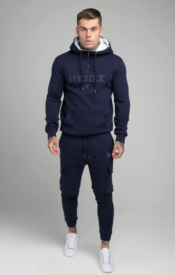 Navy Borg Quarter Zip Hoodie - Image 5